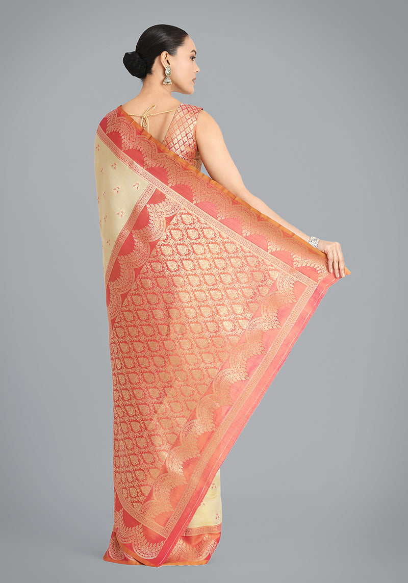 Beige Banarasi Weaving Tissue Silk Indian Wear Saree
