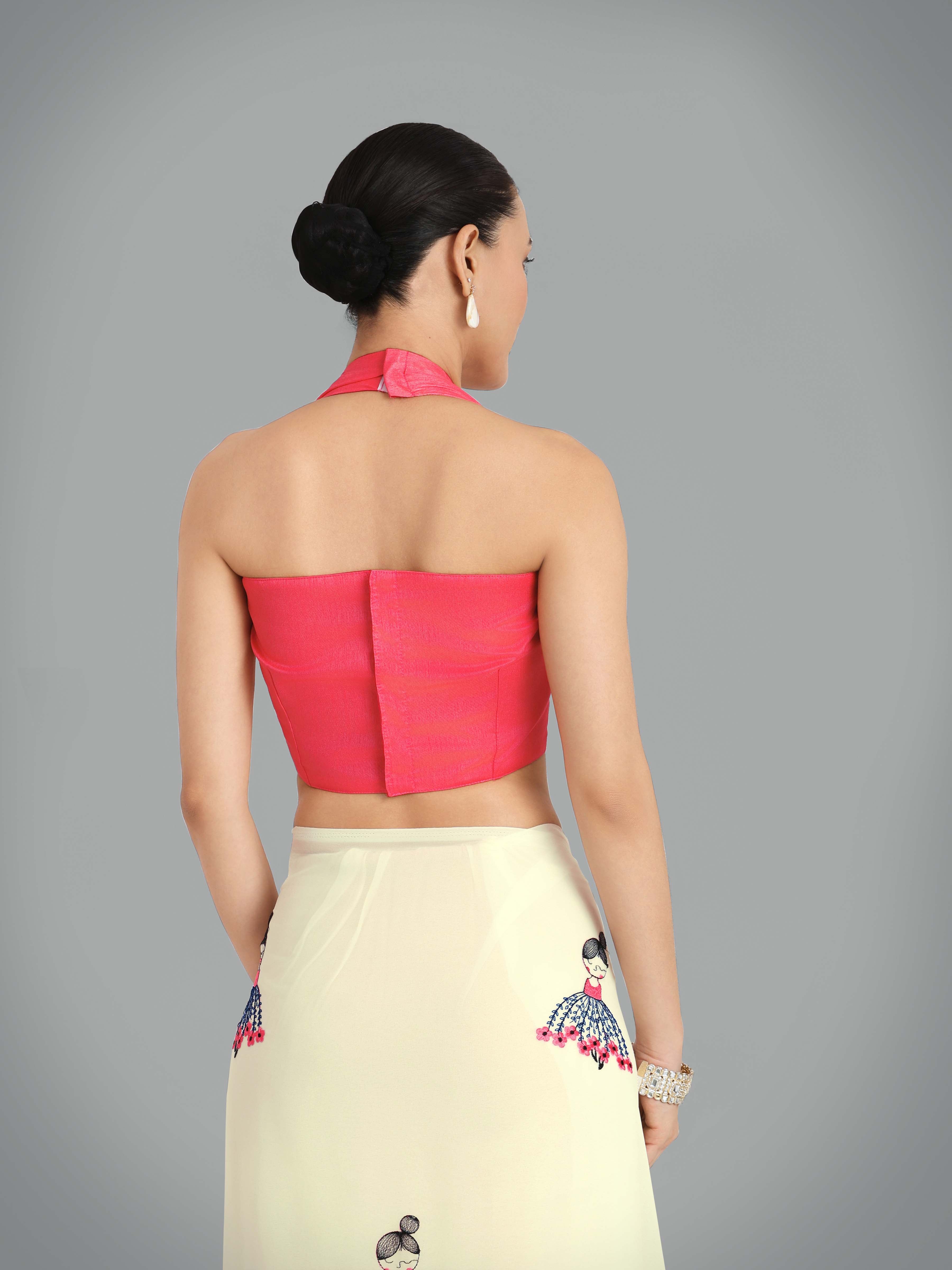 Beige Georgette Embroidered Work Party Wear Saree