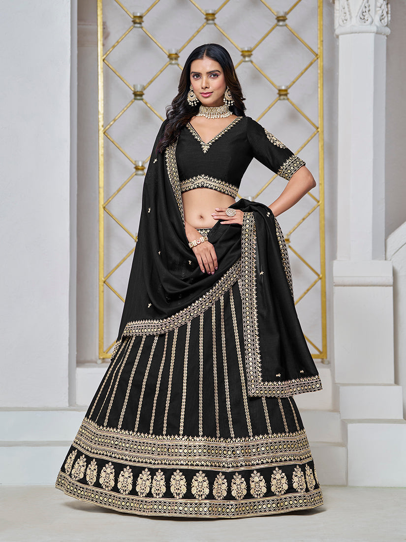 Black Art Silk Embroidered Designer Lehenga Choli