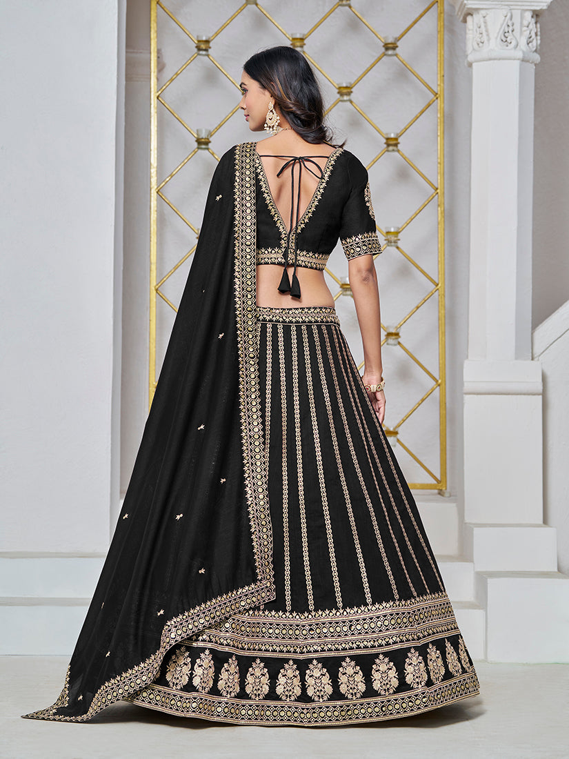 Black Art Silk Embroidered Designer Lehenga Choli