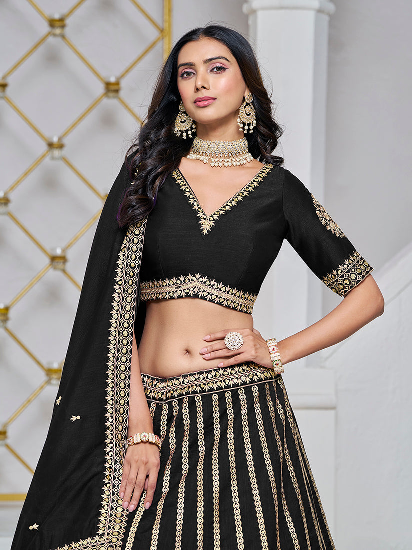 Black Art Silk Embroidered Designer Lehenga Choli