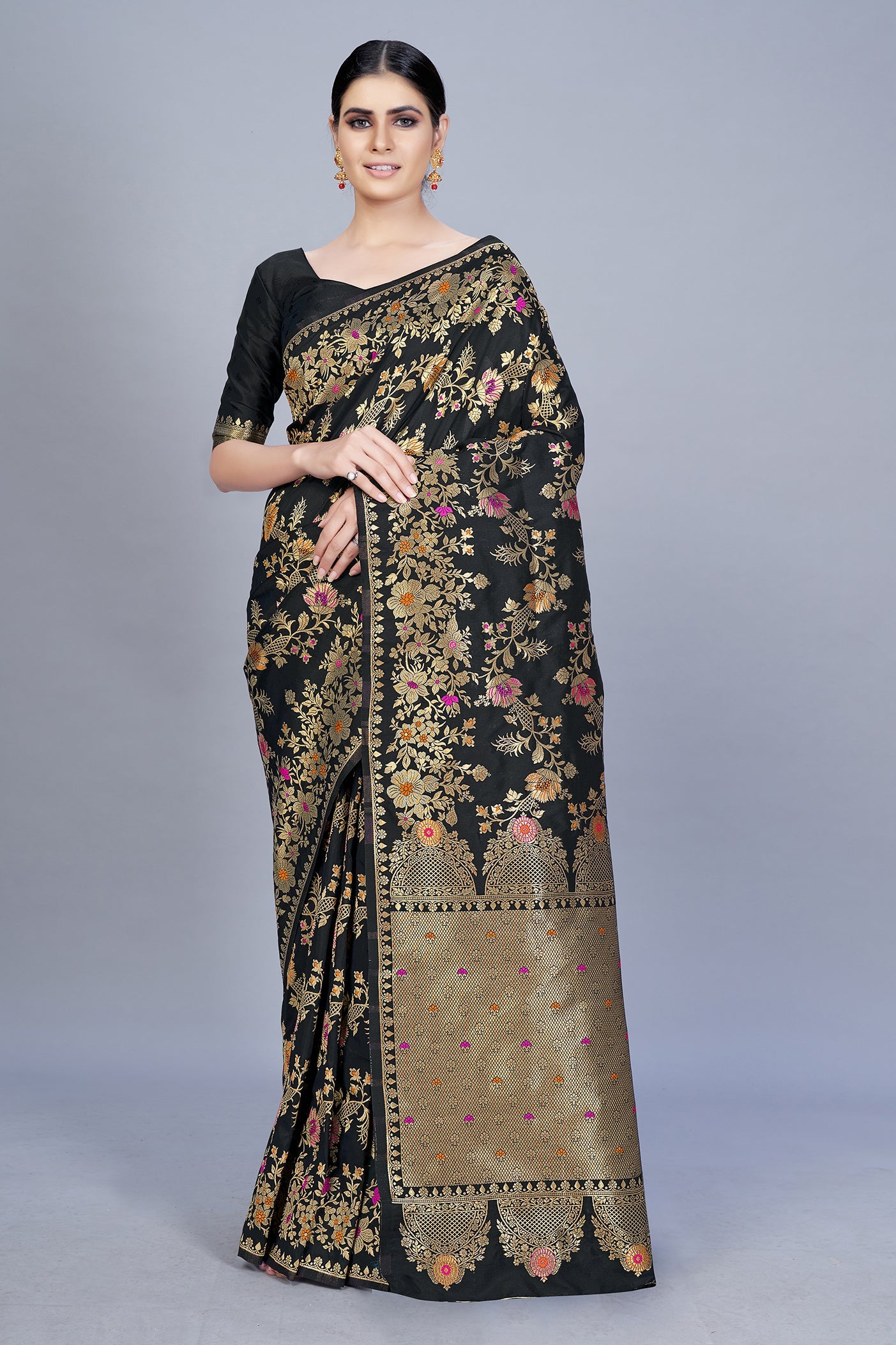 Black Banarasi Silk Zari Woven Trending Saree