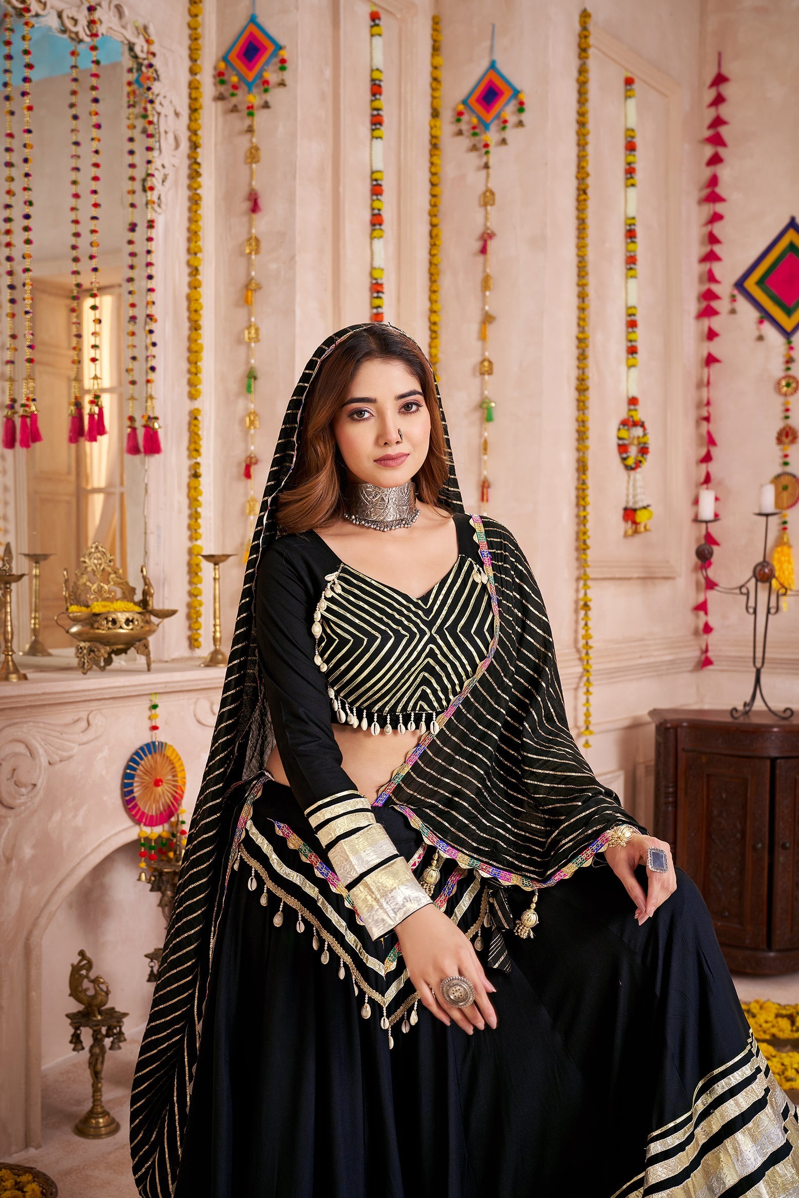 Black Designer Viscose Cotton Navratri Chaniya Choli Set
