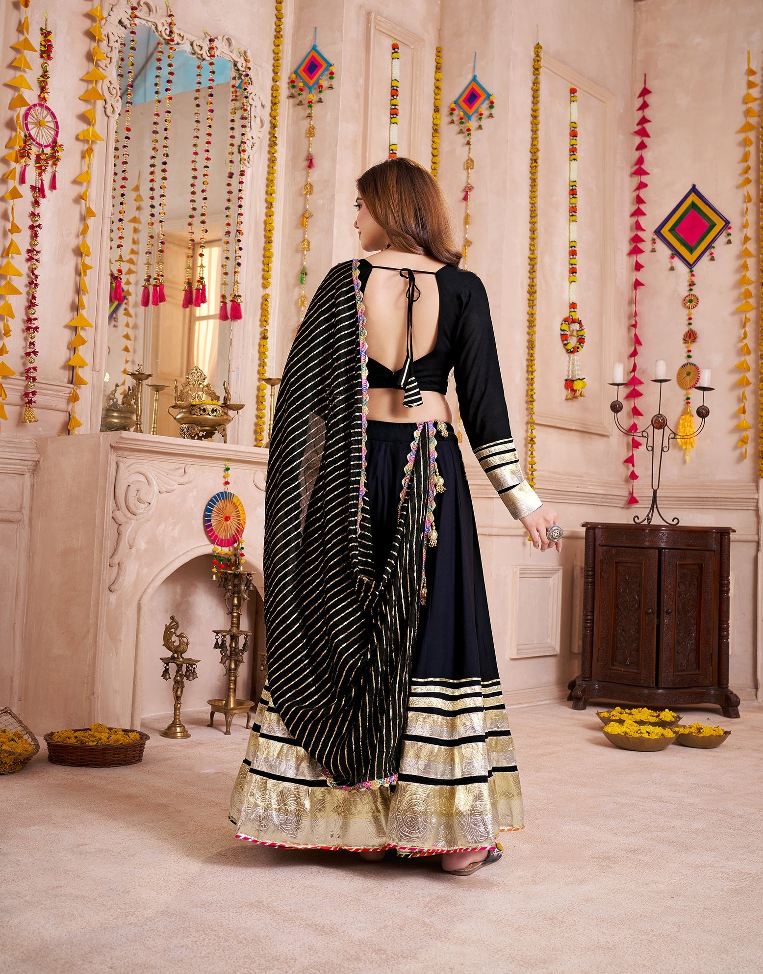 Black Designer Viscose Cotton Navratri Chaniya Choli Set