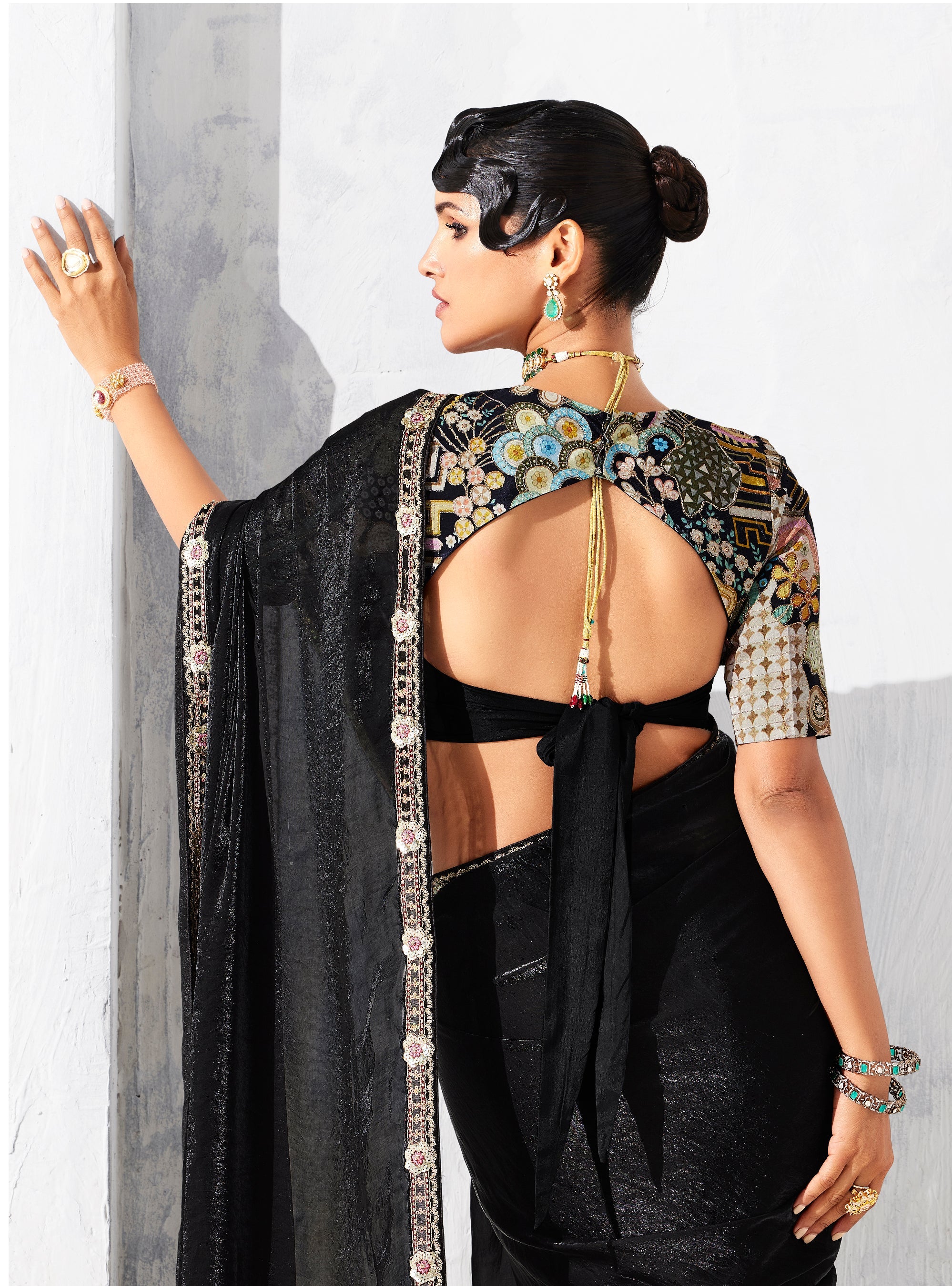 Black Fancy Fabric Embroidered Contemporary Saree