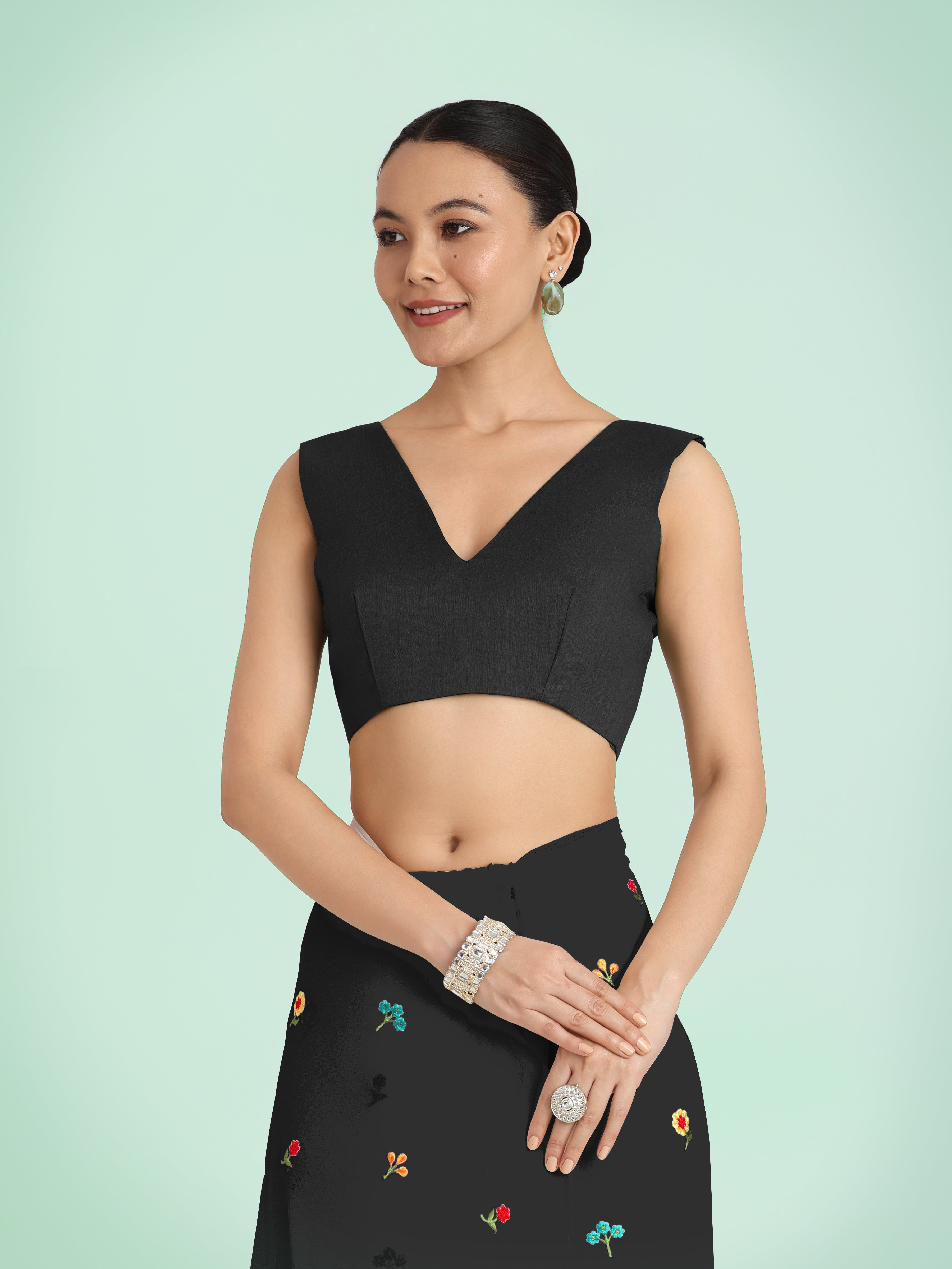 Black Georgette Embroidered Work Causal Saree