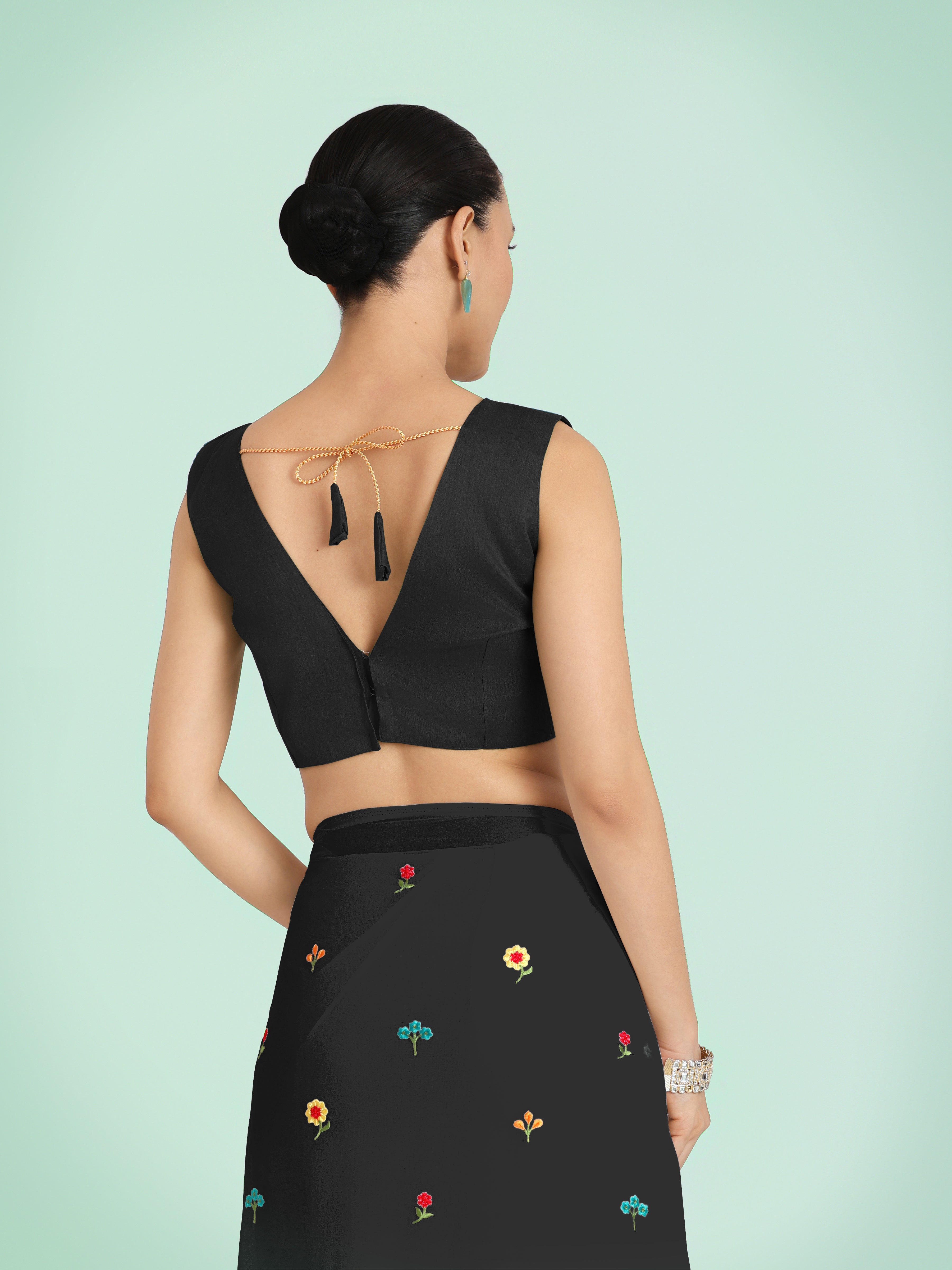 Black Georgette Embroidered Work Causal Saree