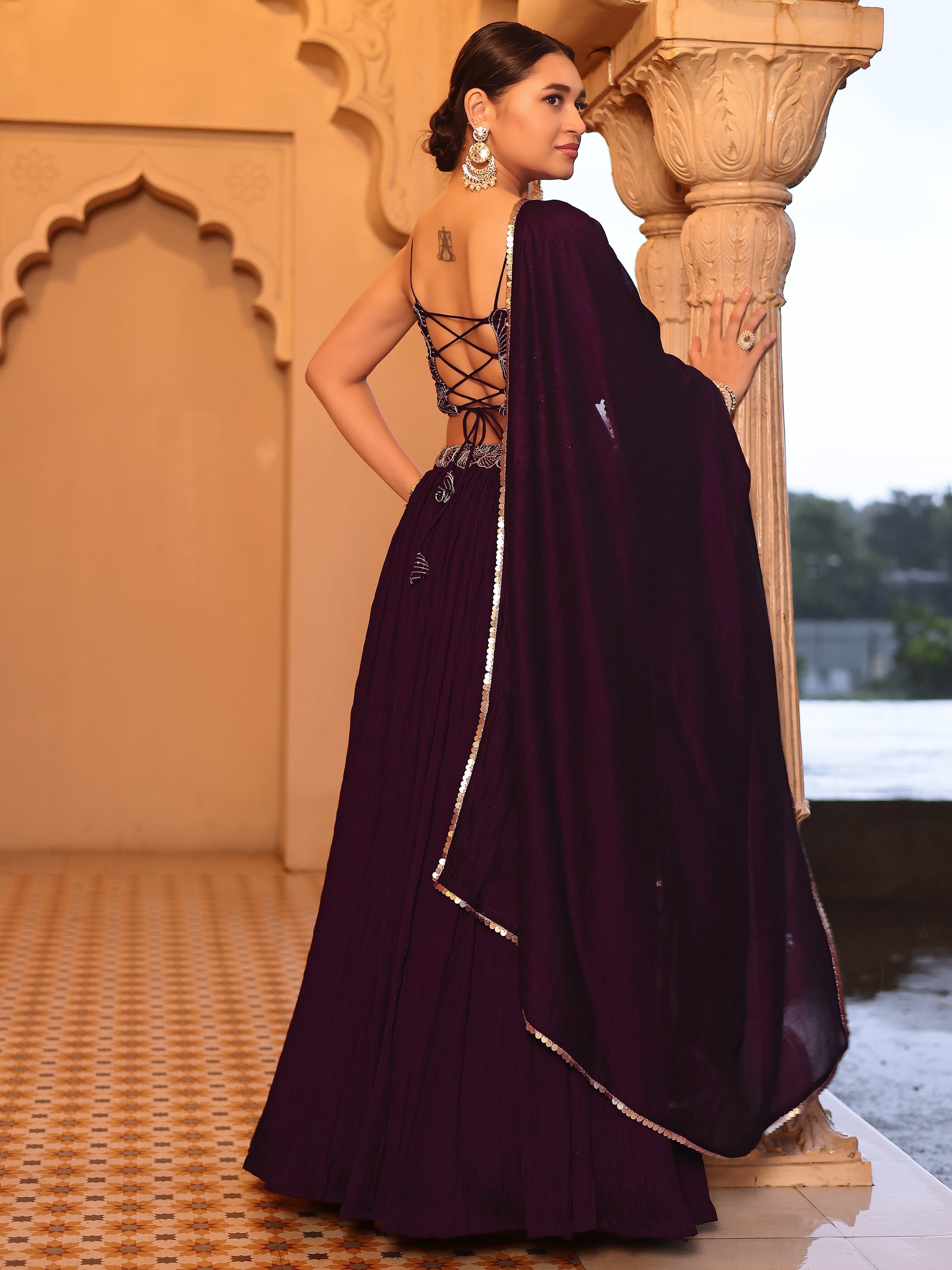Wine Crush Silk Lehenga with Designer Blouse & Dupatta