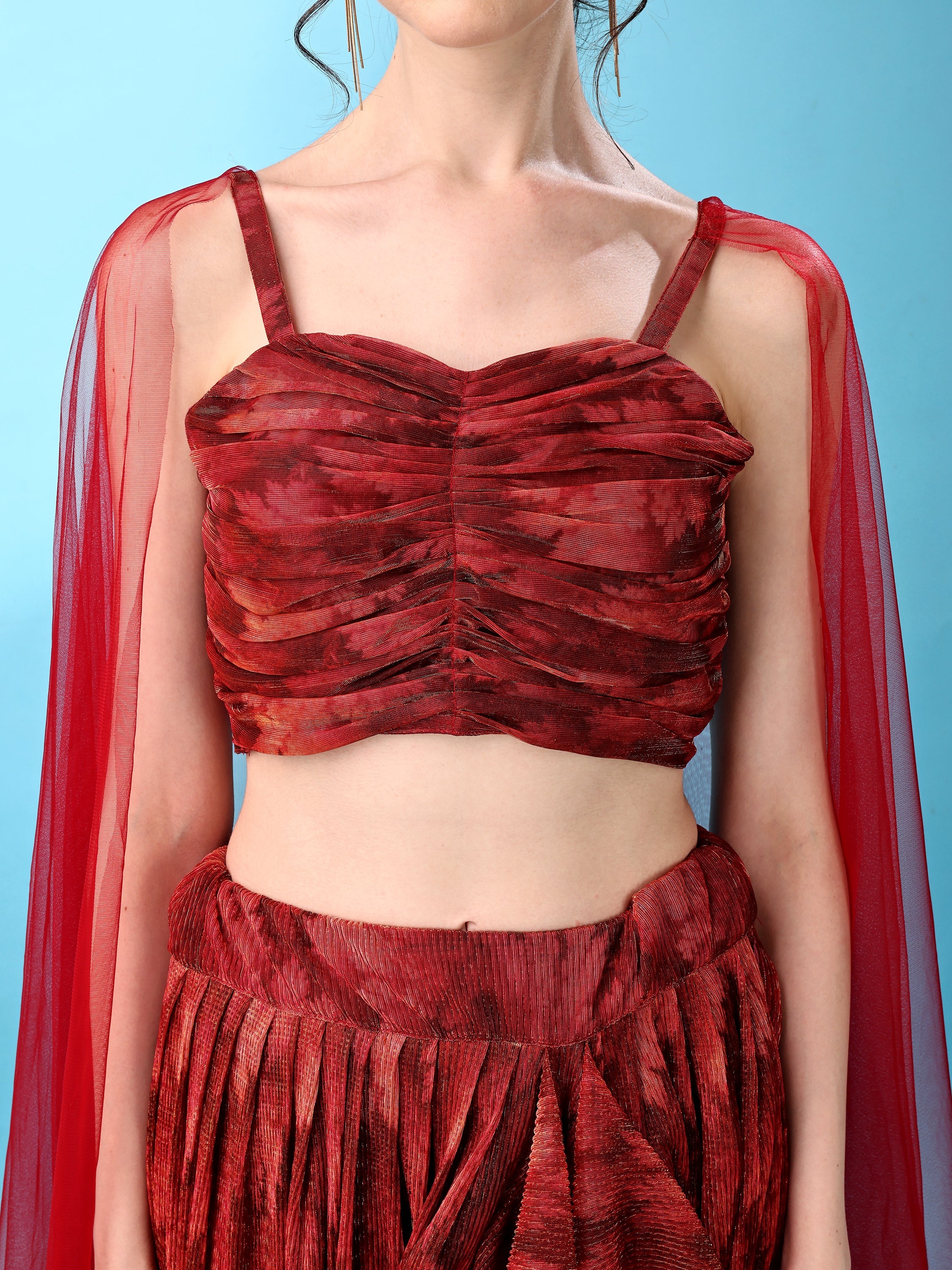 Red Abstract Print Lycra Lehenga Set