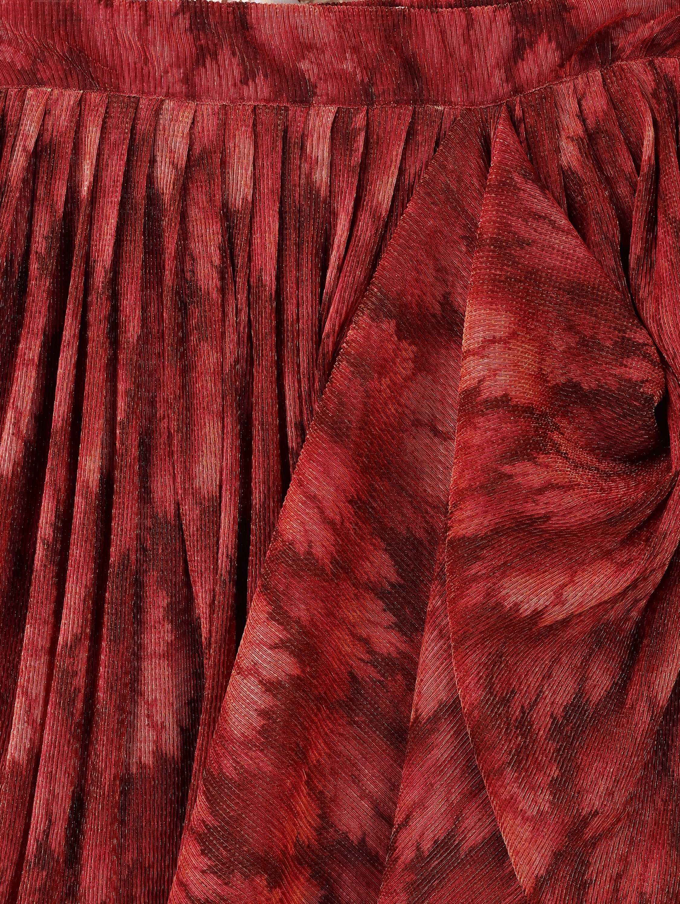 Red Abstract Print Lycra Lehenga Set