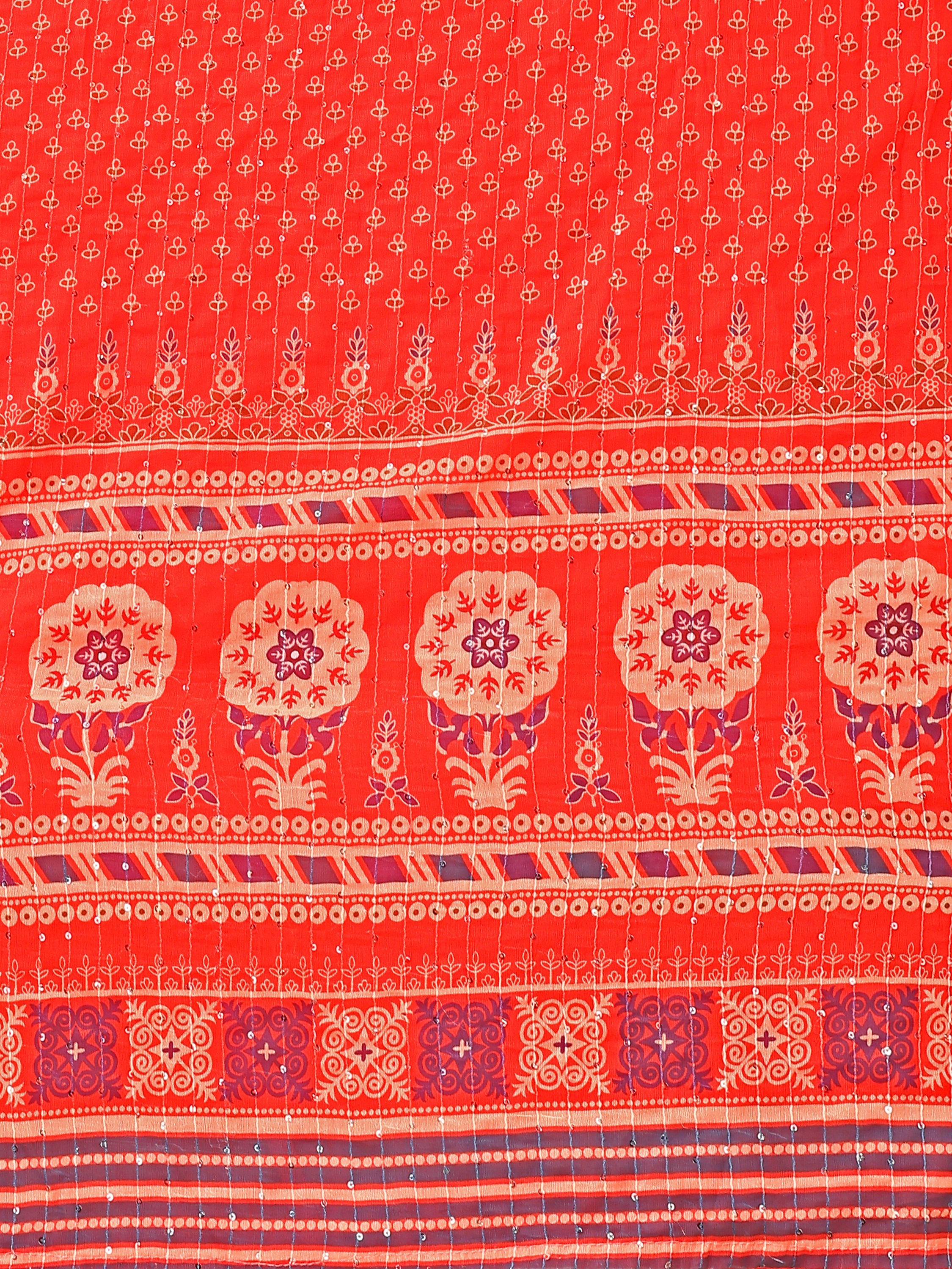 Red Printed Sequin Chiffon Lehenga Choli