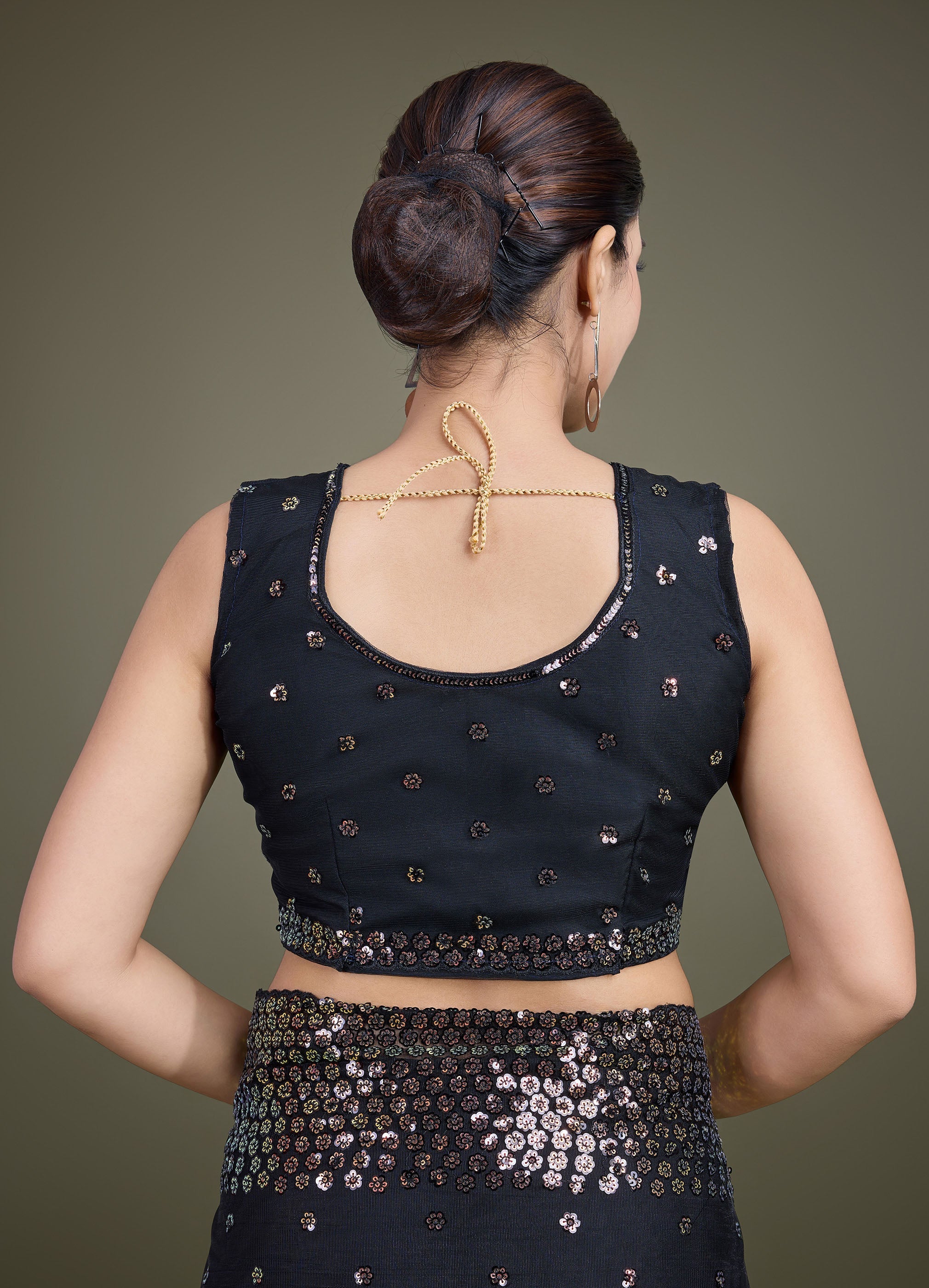 Black Soft Net  Sequins Work Designer Saree