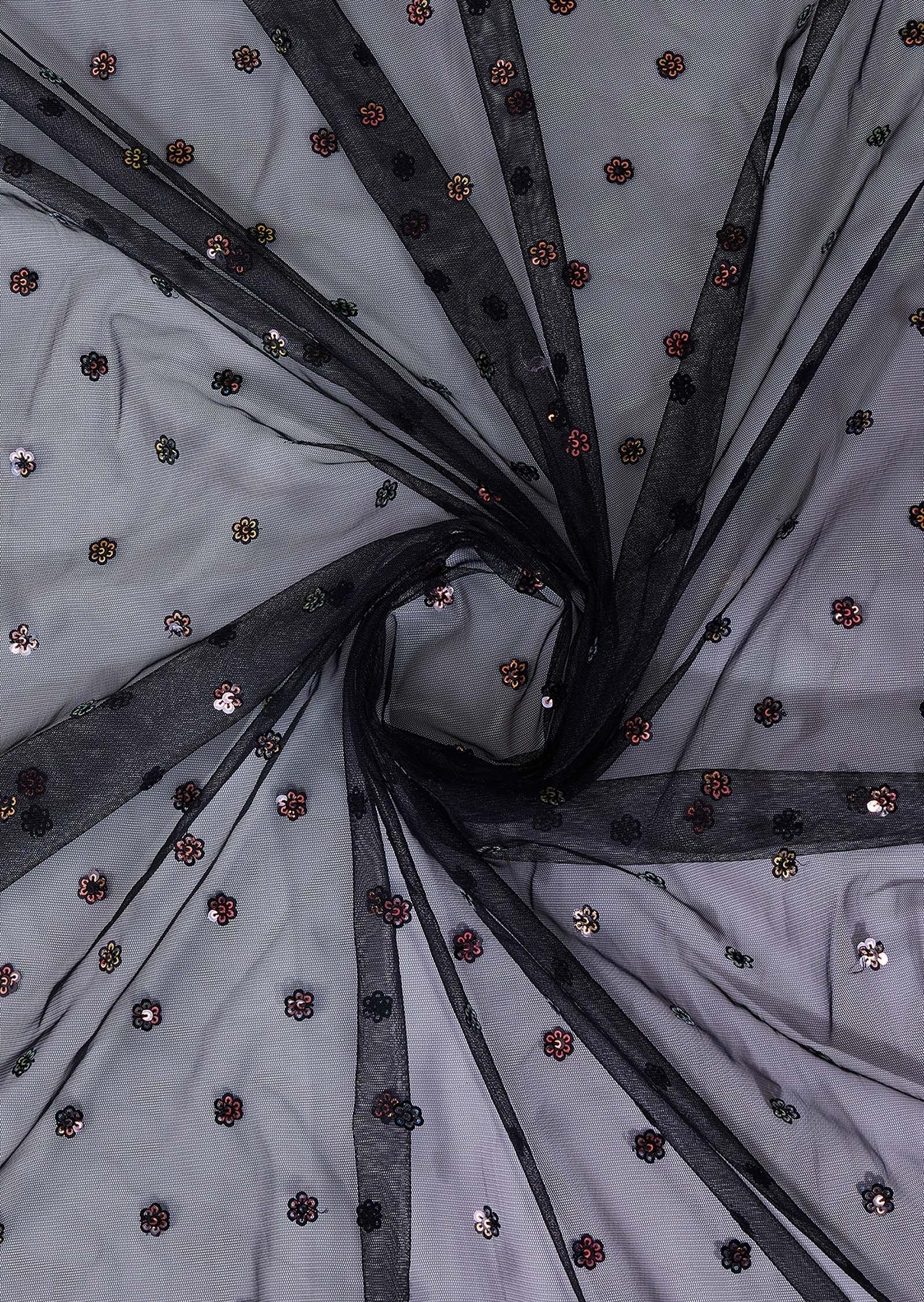 Black Soft Net  Sequins Work Designer Saree