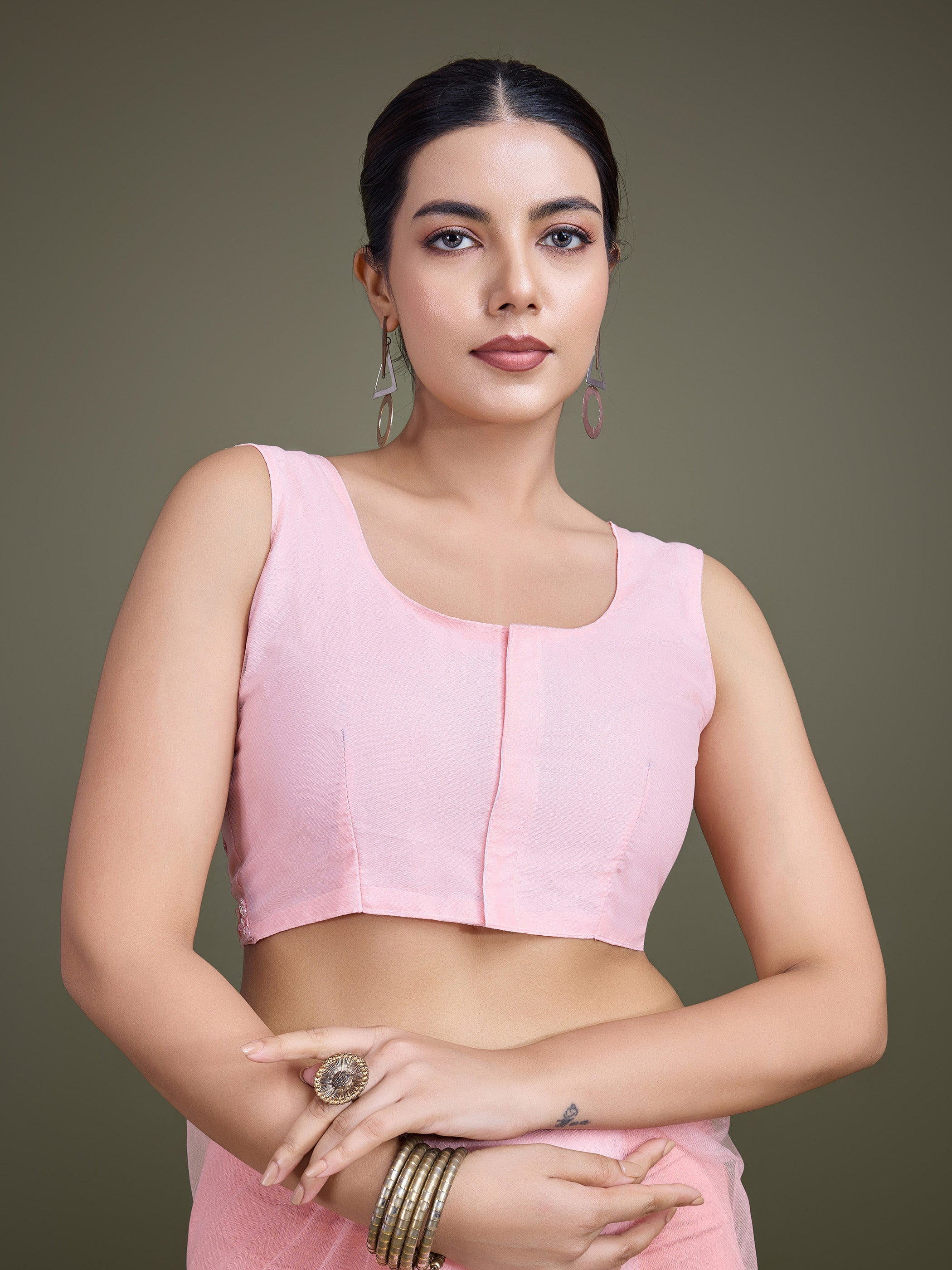 Light Pink Soft Net  Sequins Designer Saree
