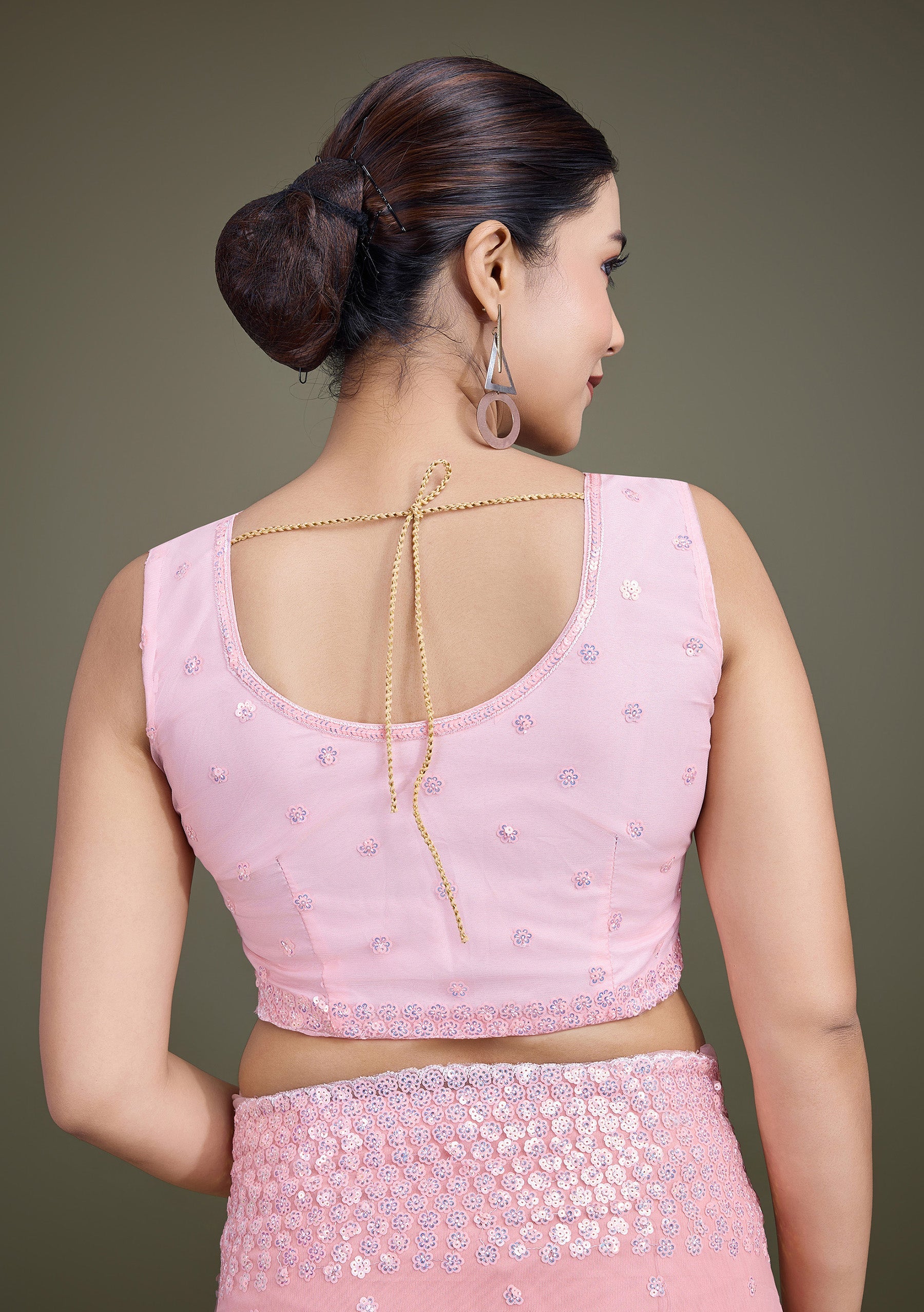 Light Pink Soft Net  Sequins Designer Saree