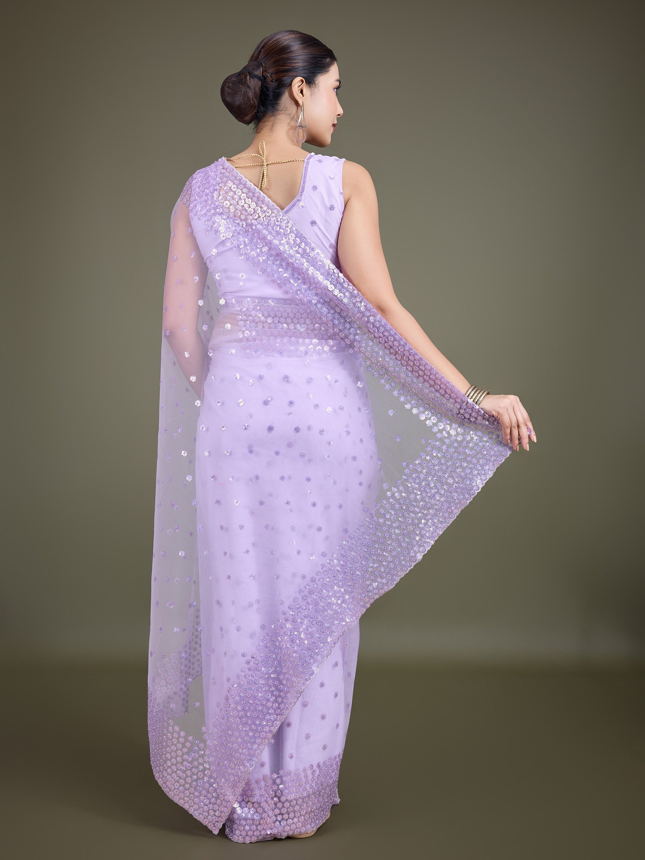Lavender Soft Net Sequins  Designer Saree