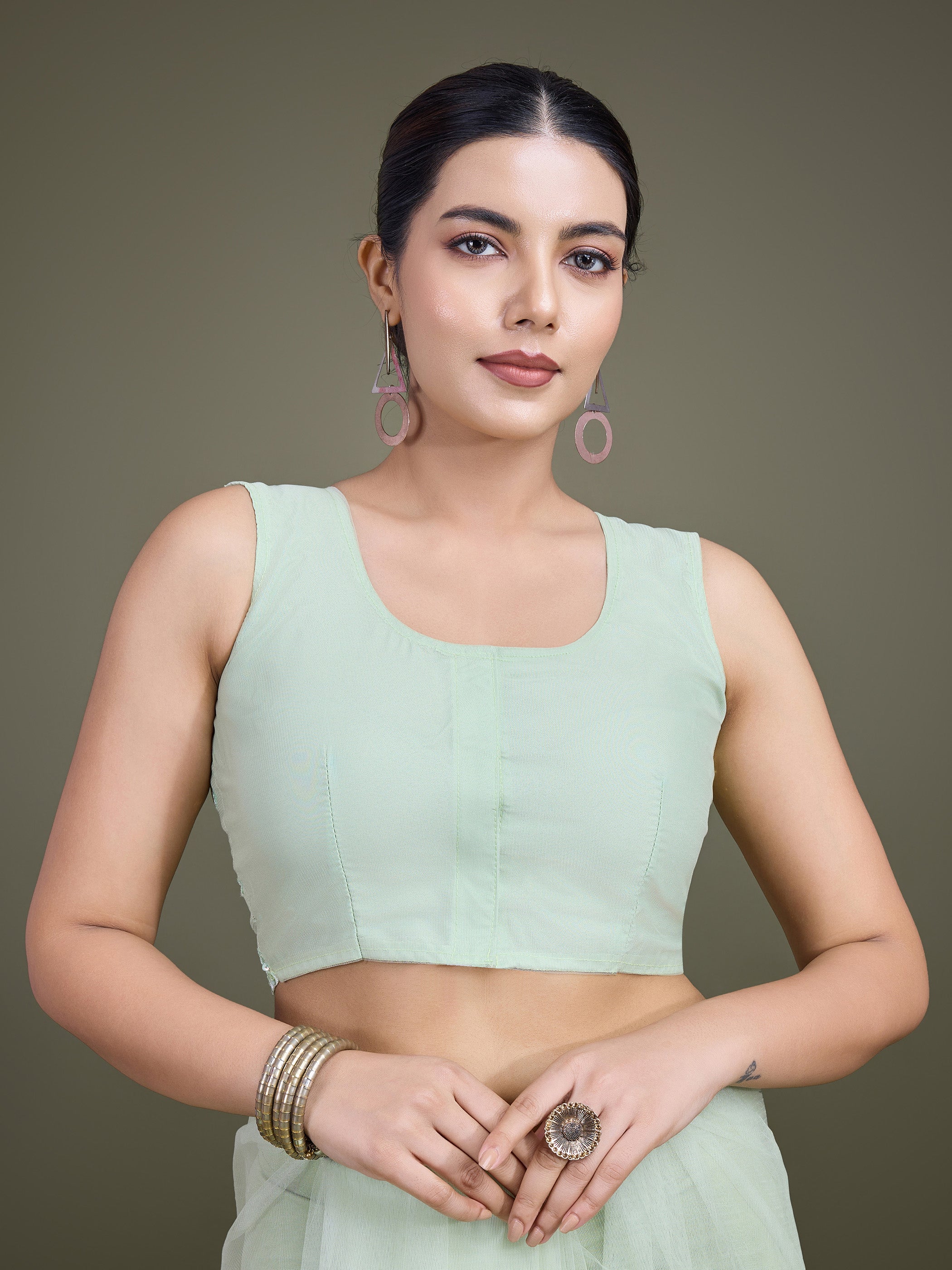 Light Green Soft Net Sequins Embroidery Work Designer Saree