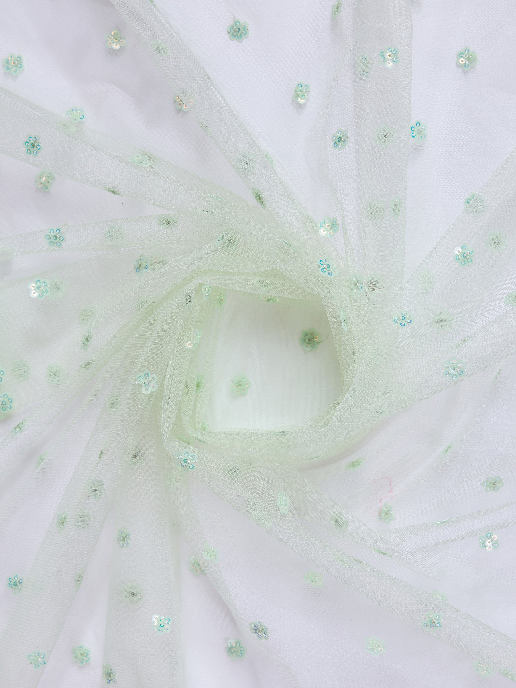 Light Green Soft Net Sequins Embroidery Work Designer Saree