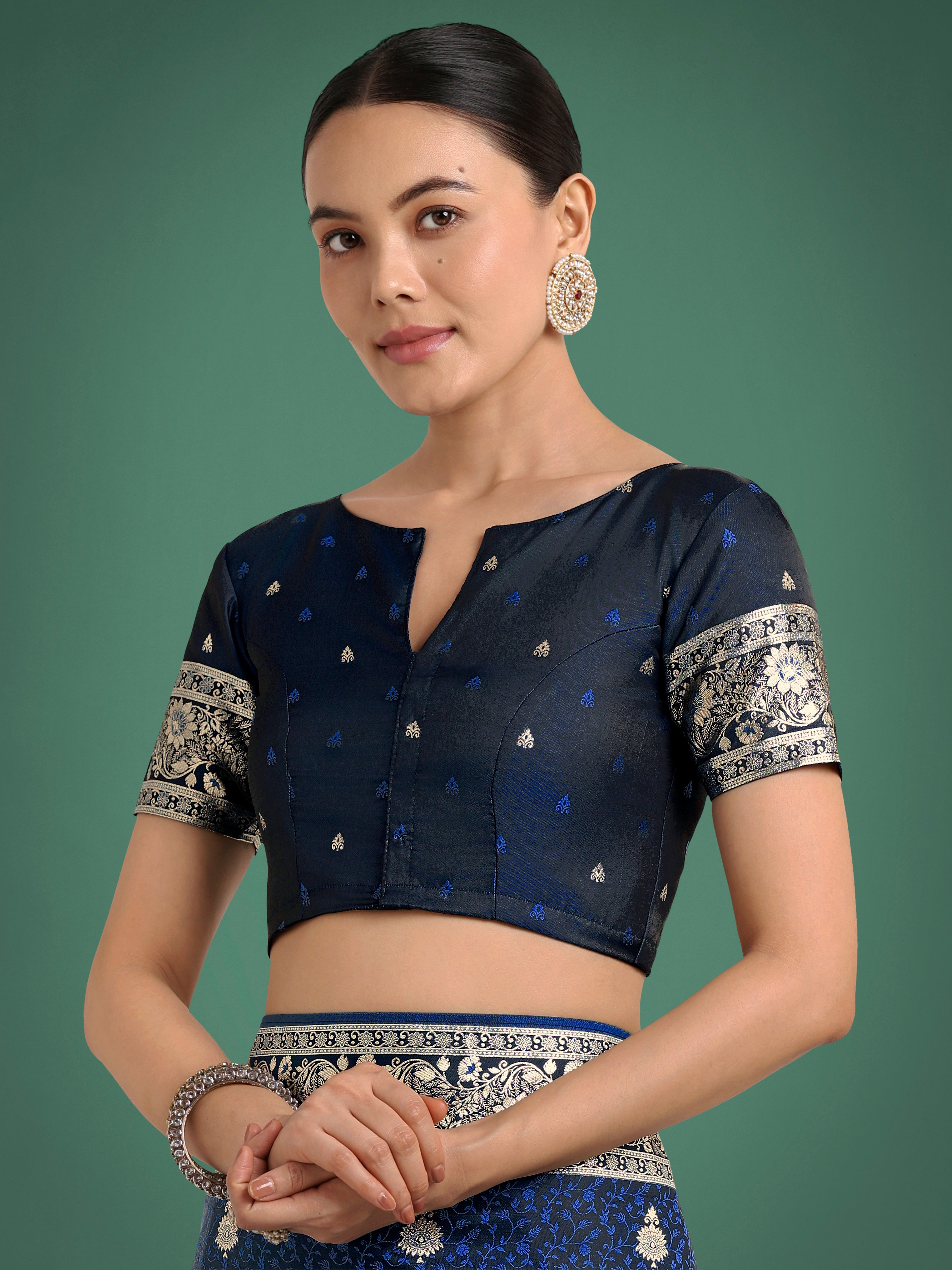 Blue Banarasi Satin Silk Saree with Intricate Zari Woven Work