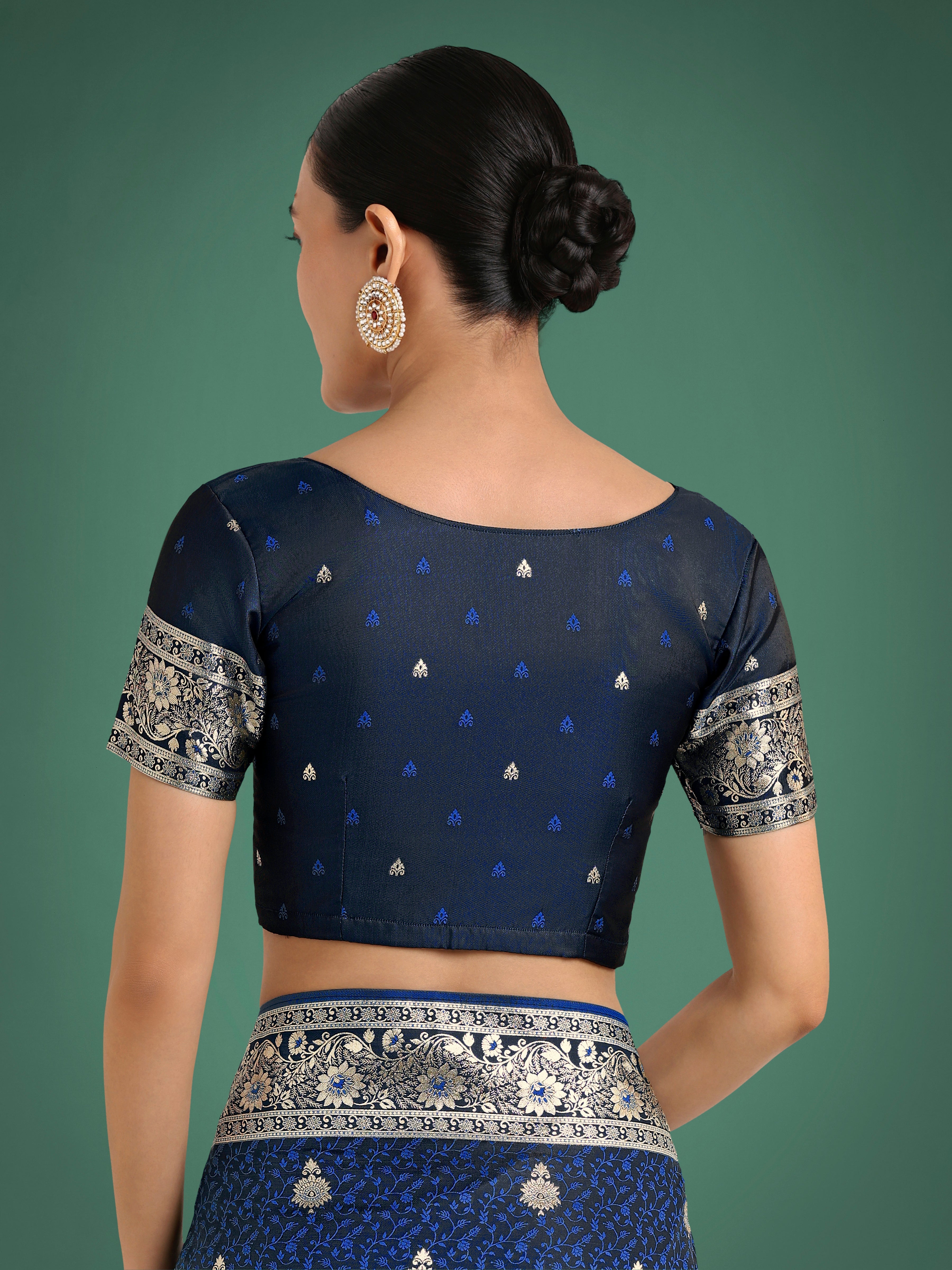 Blue Banarasi Satin Silk Saree with Intricate Zari Woven Work