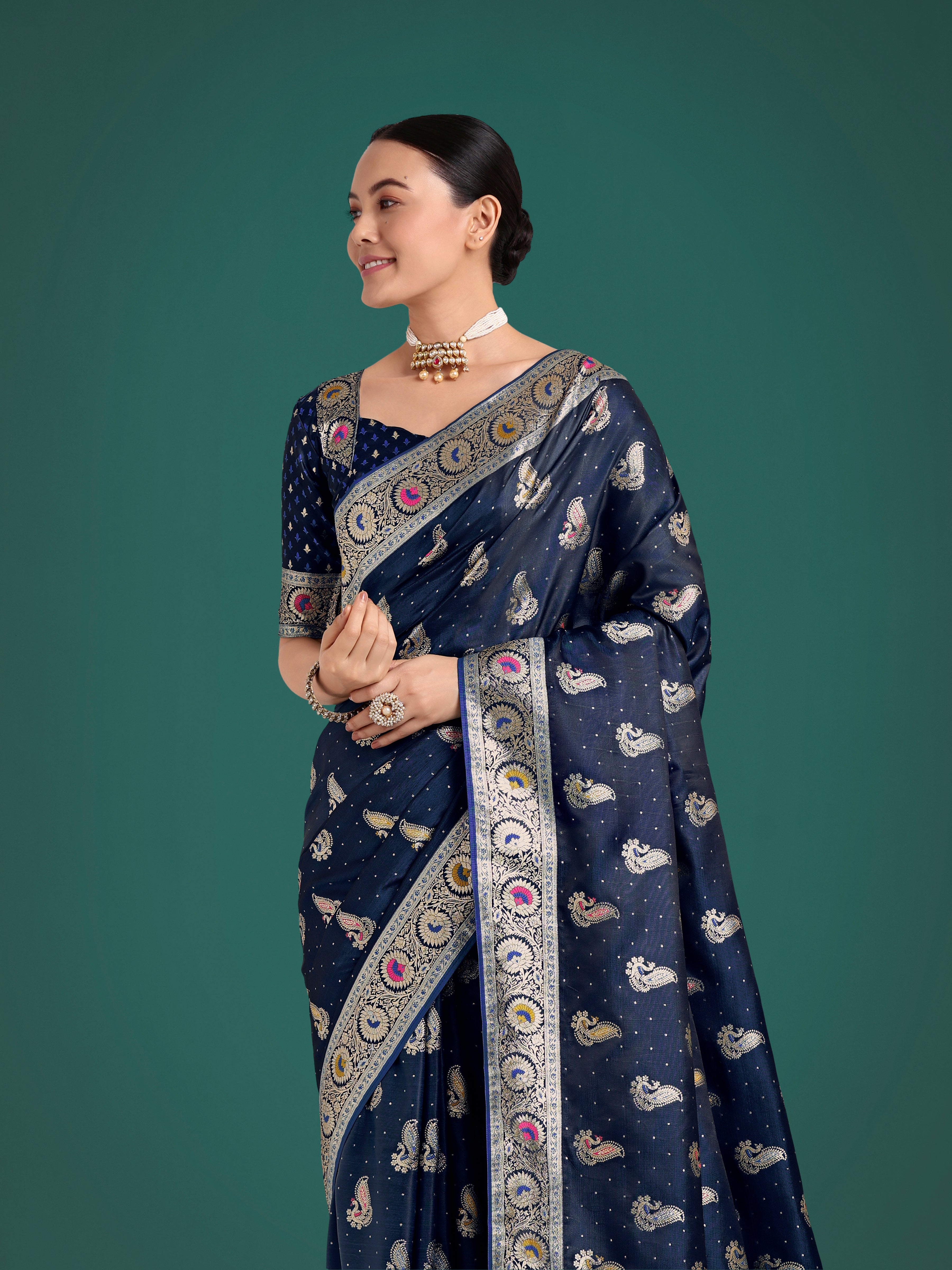 Blue Color Festival Wear Banarasi Satin Silk Designer Zari Weaving Saree