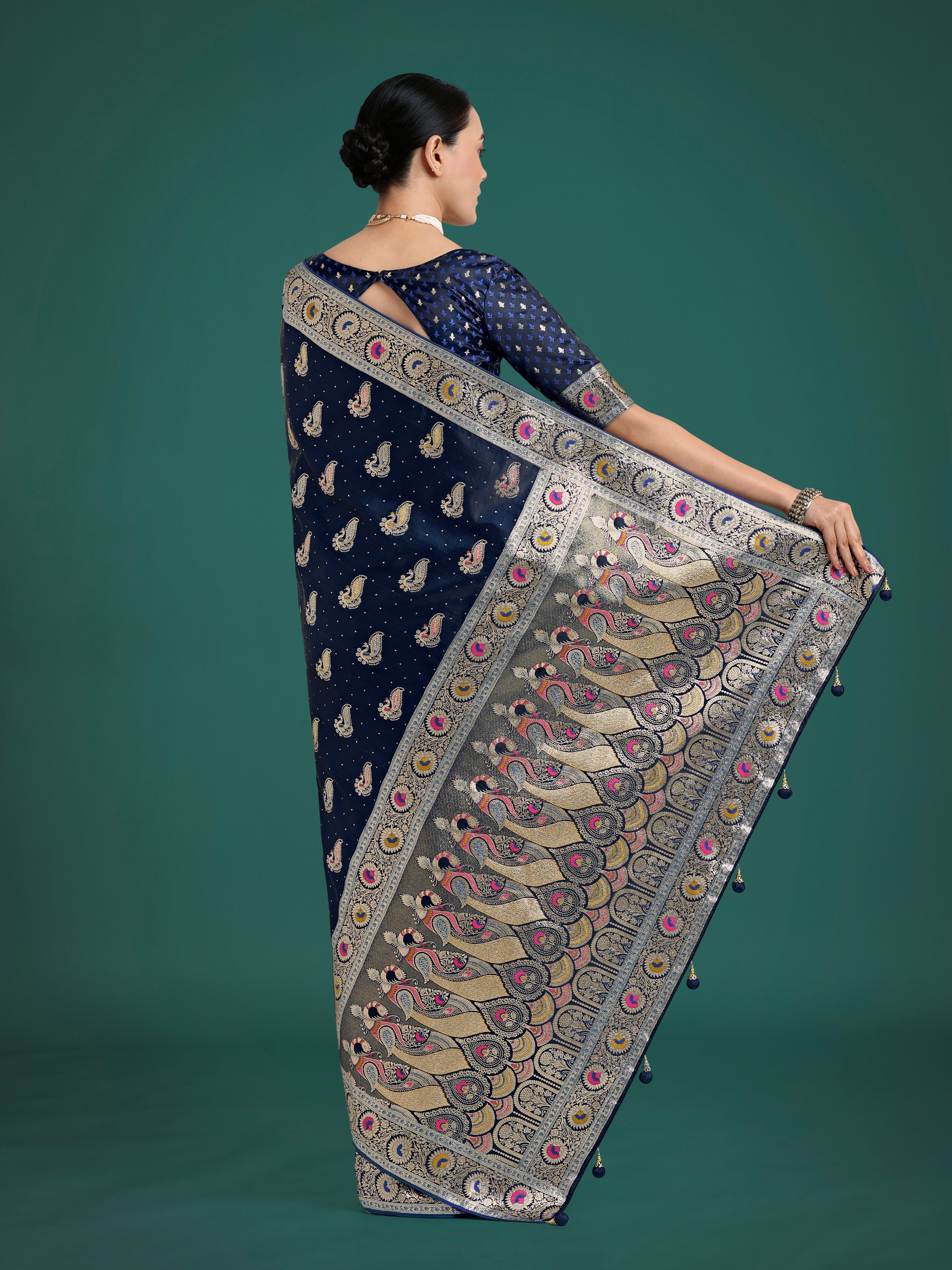 Blue Color Festival Wear Banarasi Satin Silk Designer Zari Weaving Saree
