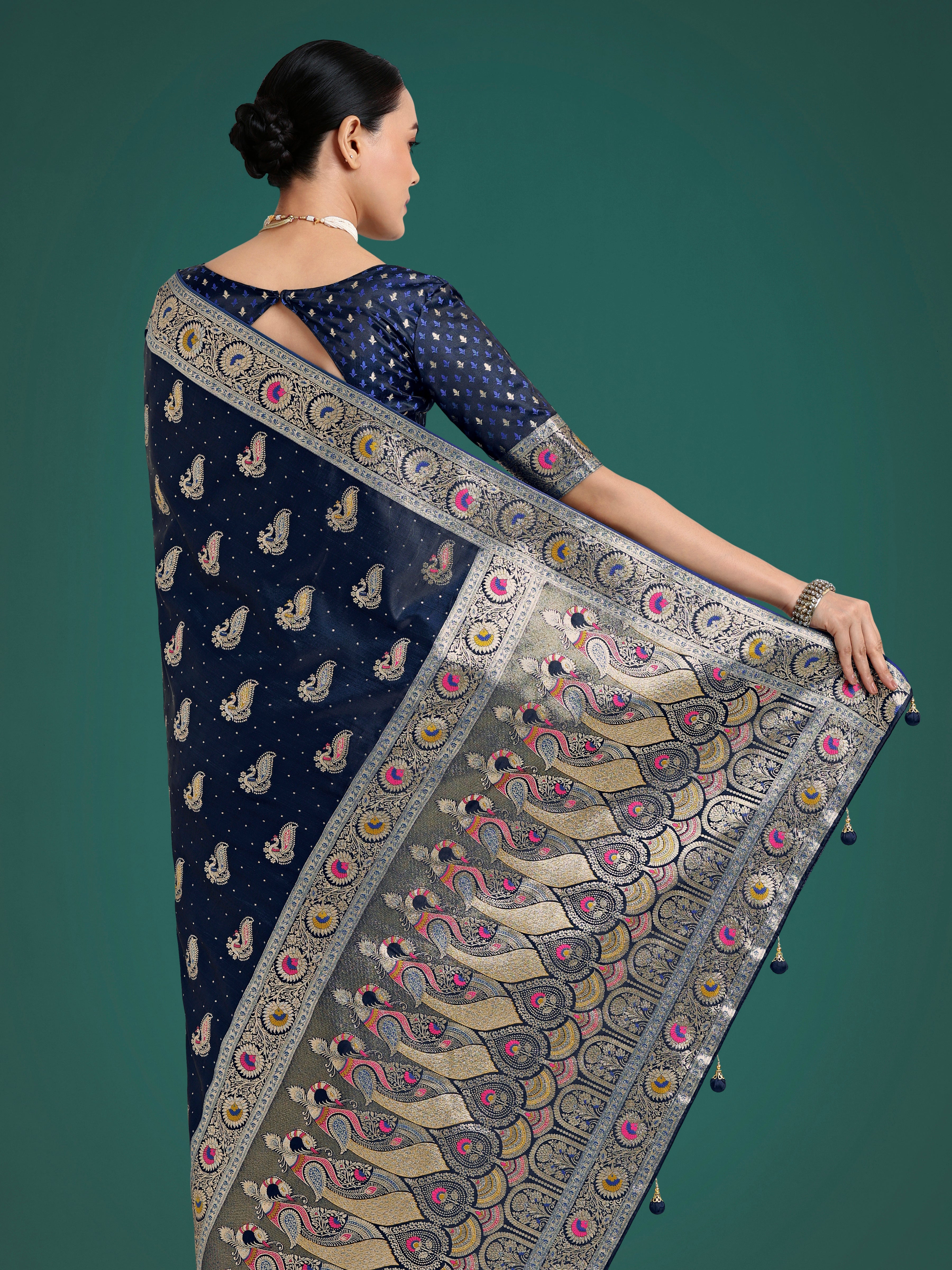 Blue Color Festival Wear Banarasi Satin Silk Designer Zari Weaving Saree
