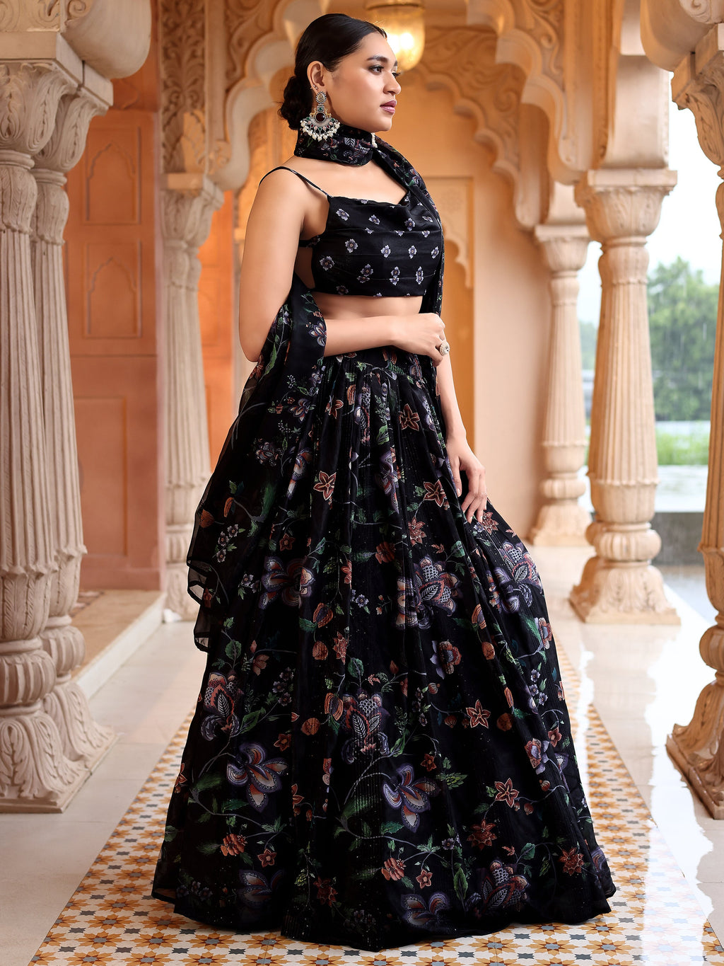 Black Lightweight Georgette Lehenga Choli