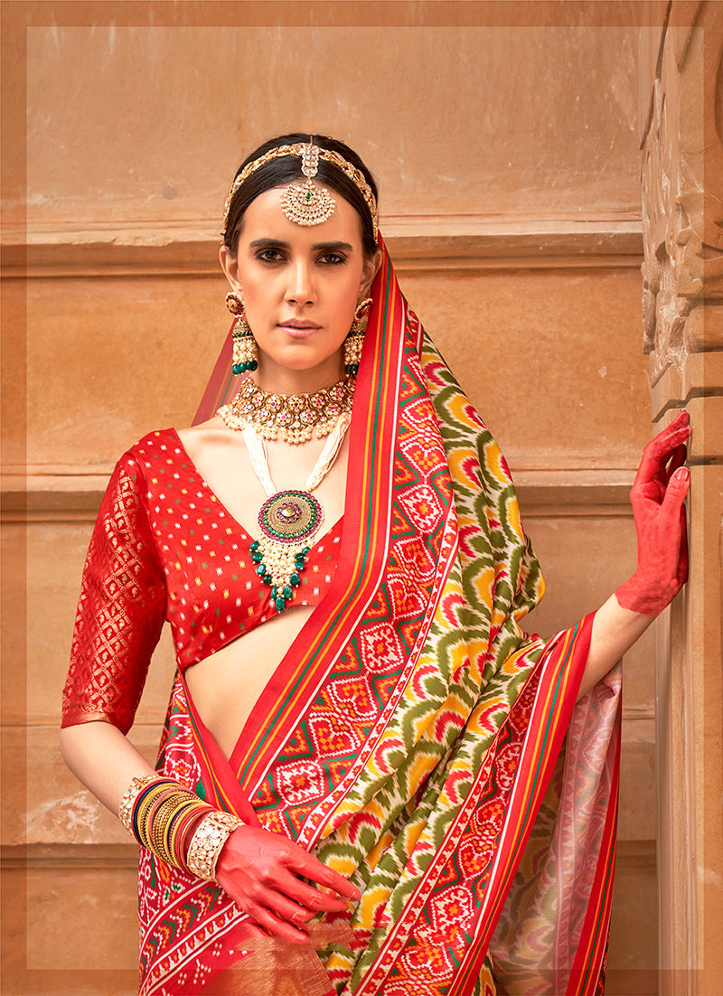 Yellow & Red Silk Patola Print Saree