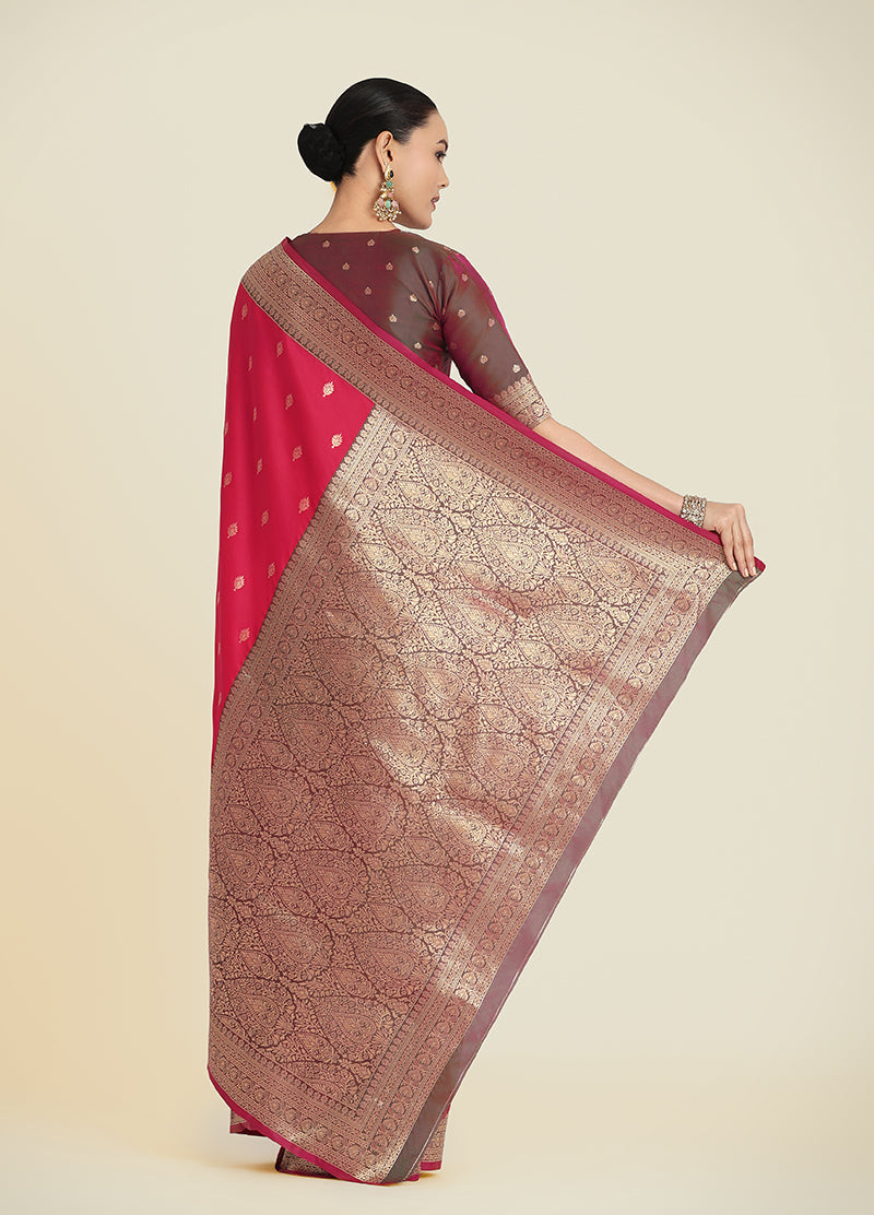 Bright Pink Banarasi Soft Silk Zari Work Trendy Saree