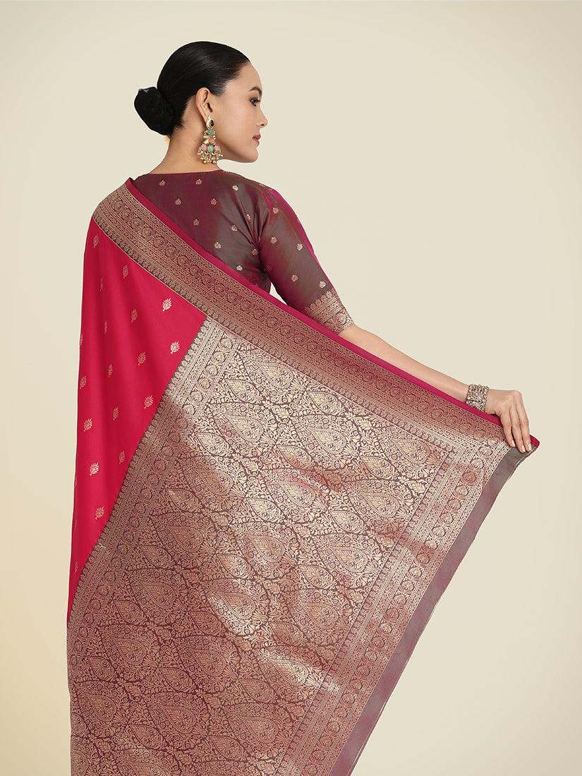 Bright Pink Banarasi Soft Silk Zari Work Trendy Saree