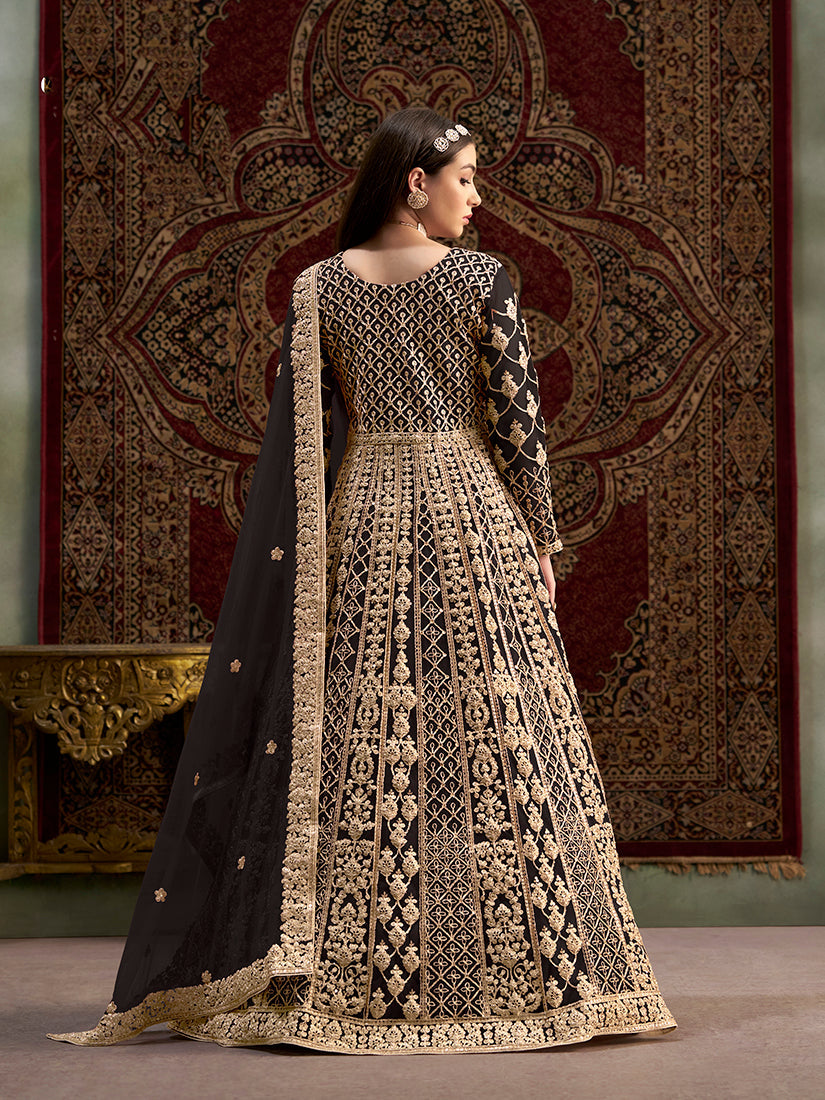 Black Net Heavy Sequence Work Floor Length Anarkali Suit