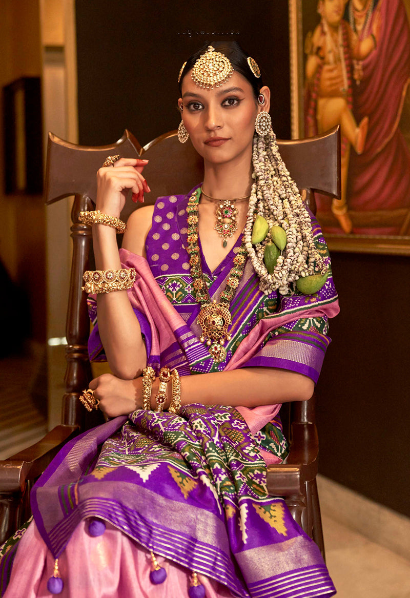 Pink Silk Patola Print Designer Saree