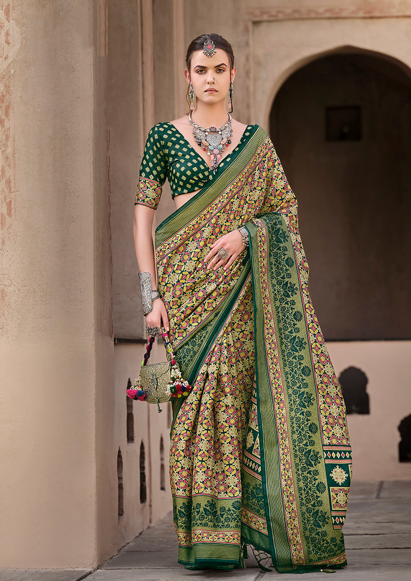 Green Silk Patola Print Saree