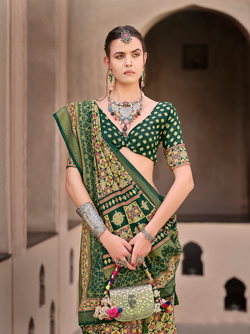 Green Silk Patola Print Saree