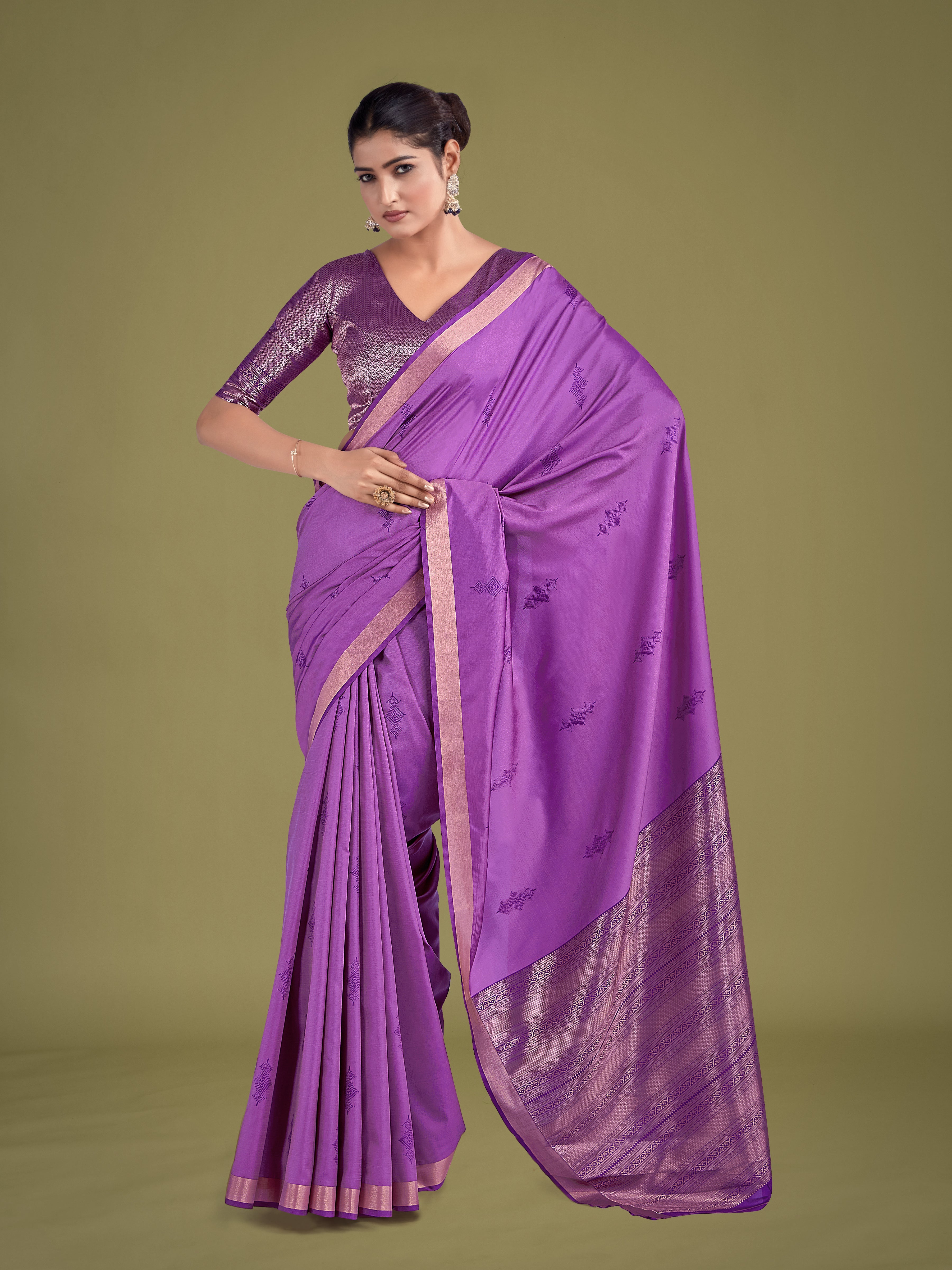 Charming Lavender Color Silk Golden Zari Woven Ceremony Saree