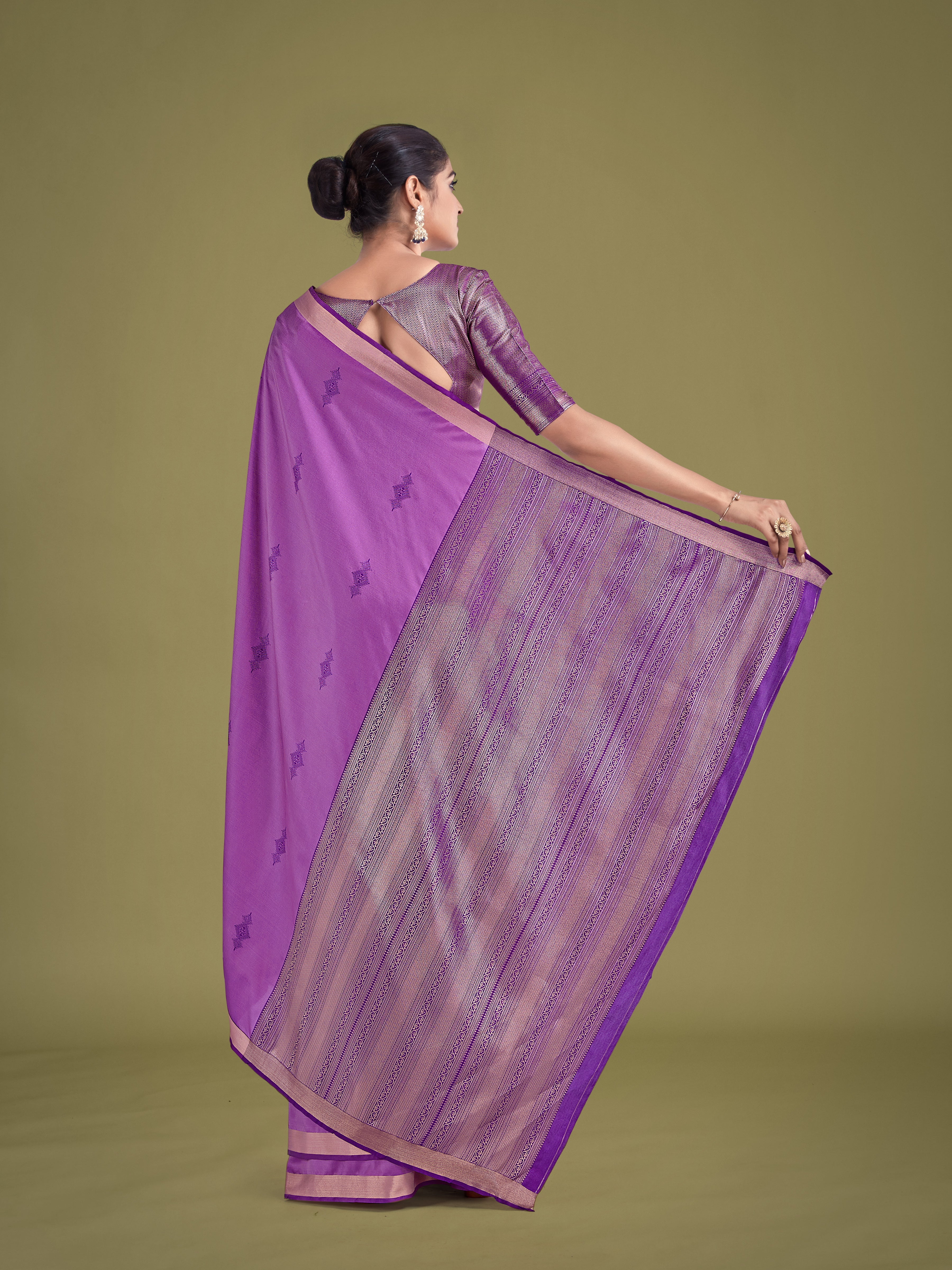 Charming Lavender Color Silk Golden Zari Woven Ceremony Saree