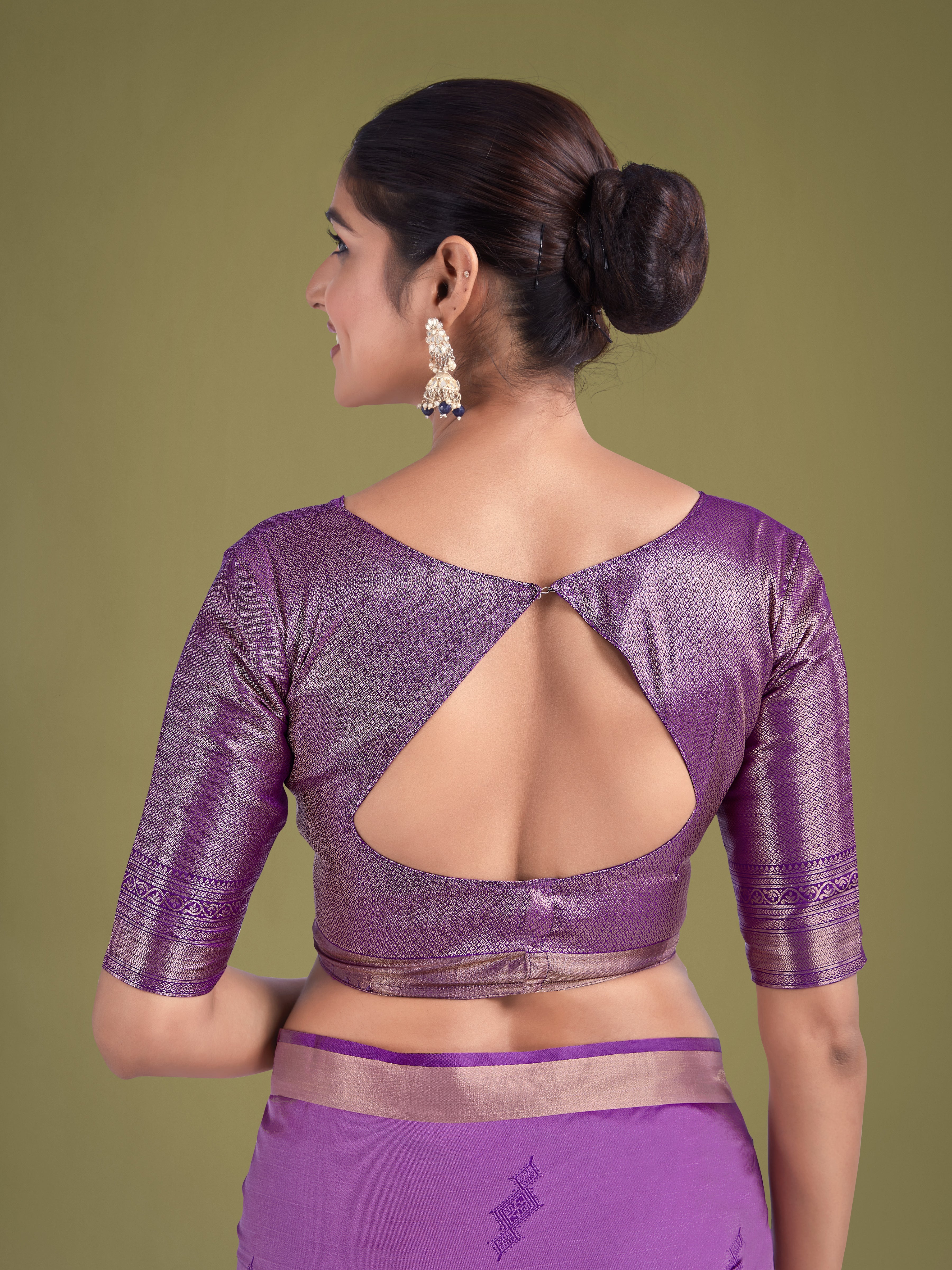 Charming Lavender Color Silk Golden Zari Woven Ceremony Saree