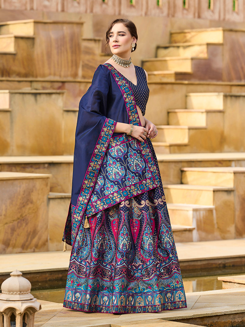Charming Navy blue color Jacquard Lehenga choli with Dupatta