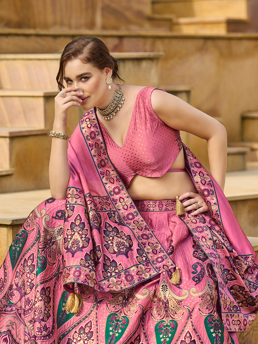Charming Pink color Jacquard Lehenga choli with Dupatta