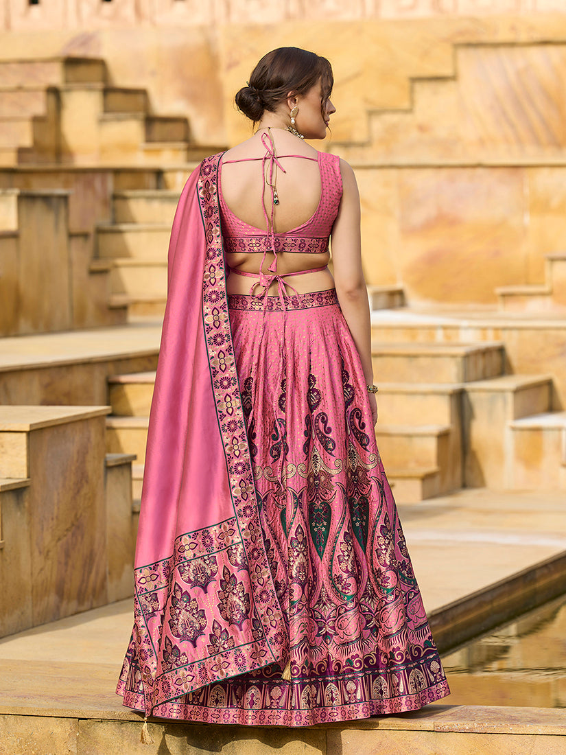 Charming Pink color Jacquard Lehenga choli with Dupatta