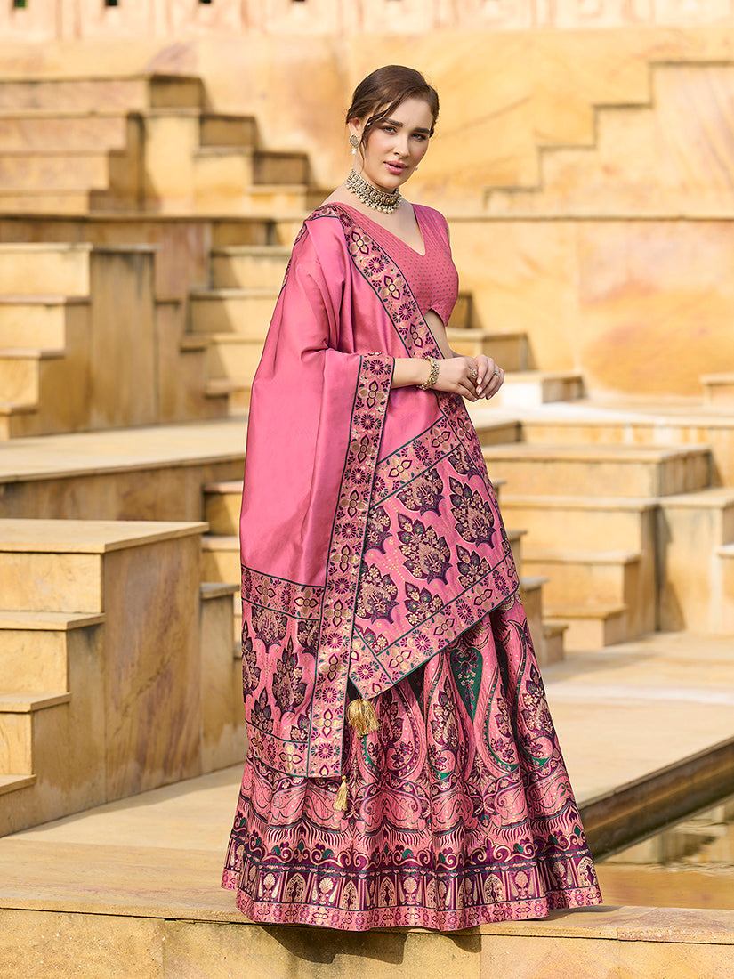 Charming Pink color Jacquard Lehenga choli with Dupatta