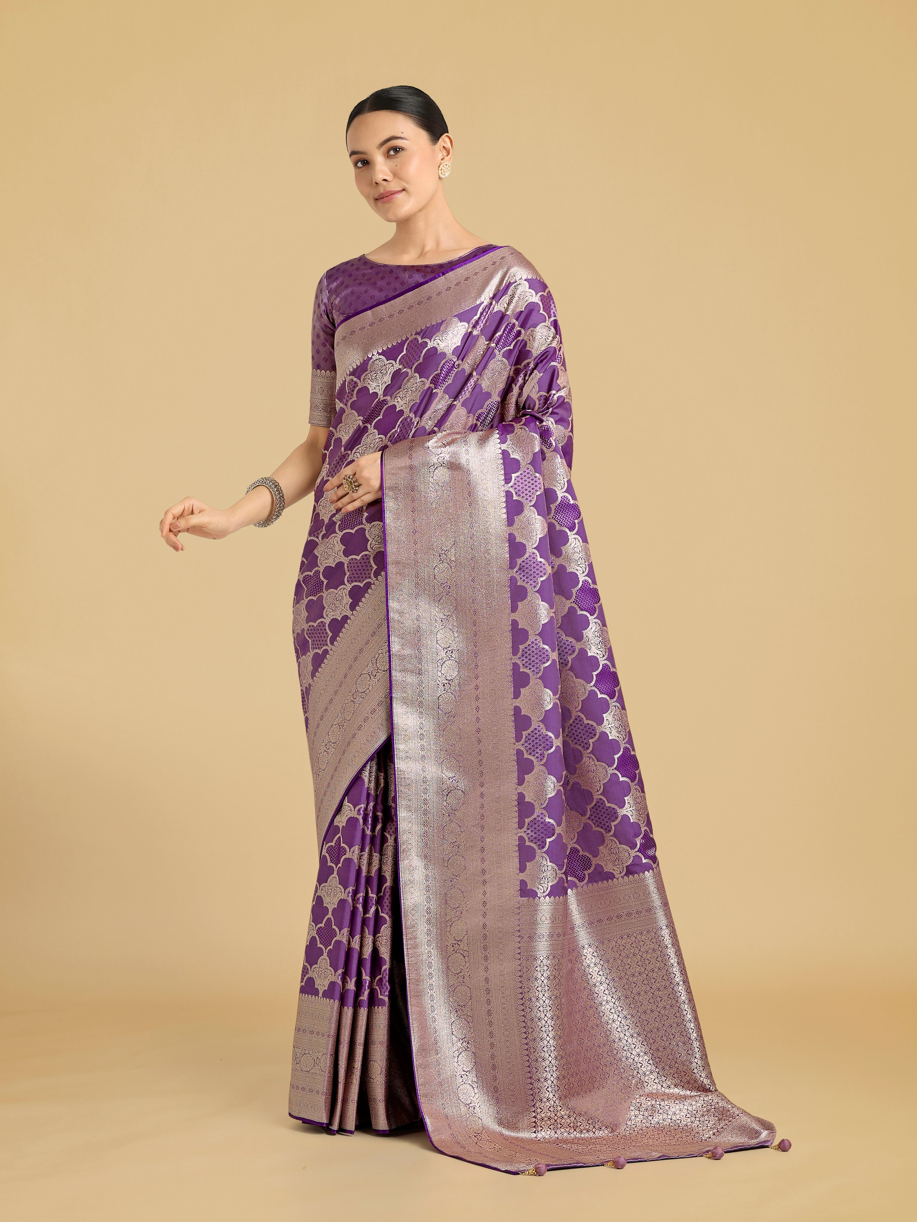 Charming Purple Soft Banarasi Silk Saree With Pretty Blouse Piece