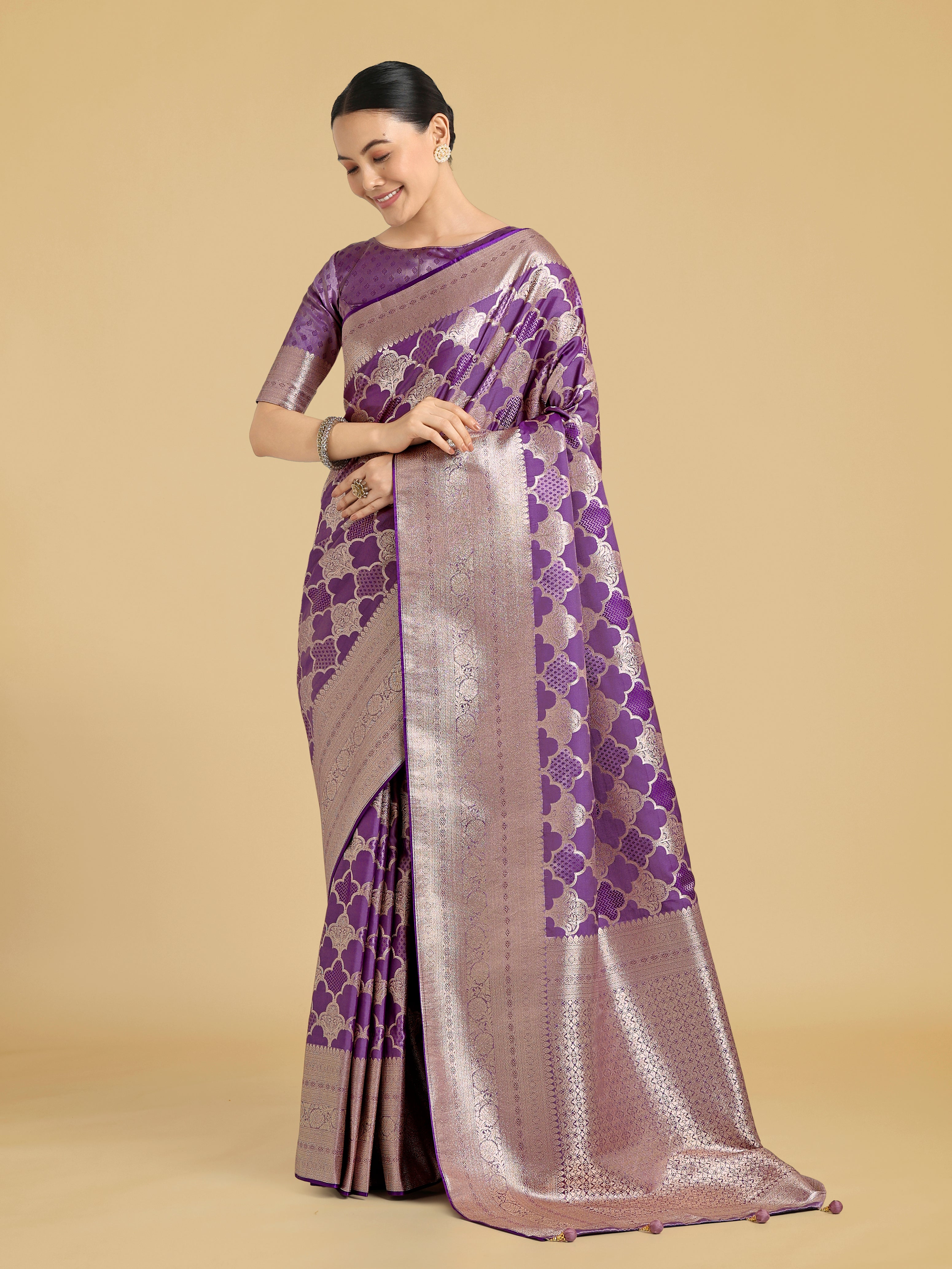Charming Purple Soft Banarasi Silk Saree With Pretty Blouse Piece