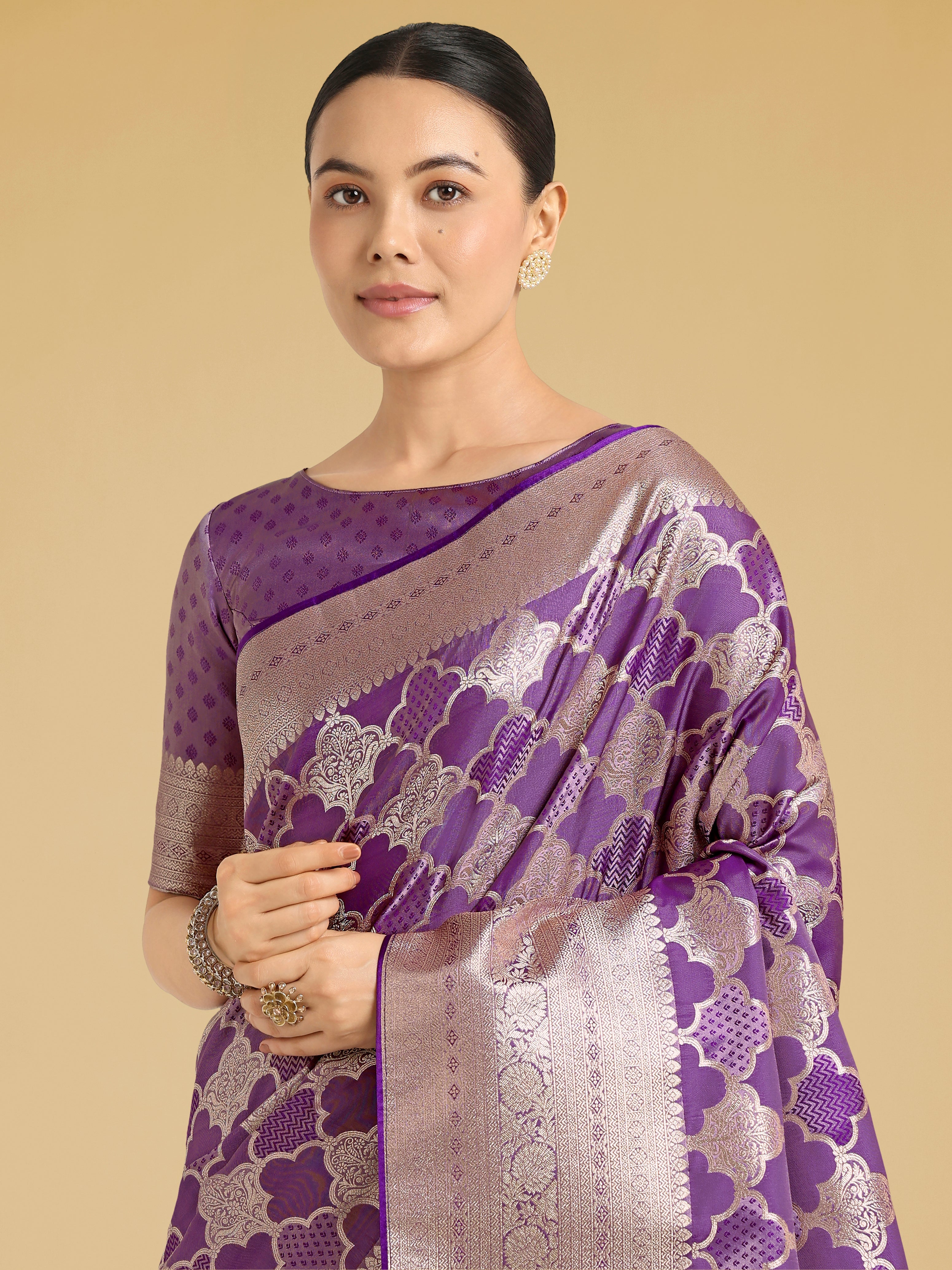 Charming Purple Soft Banarasi Silk Saree With Pretty Blouse Piece