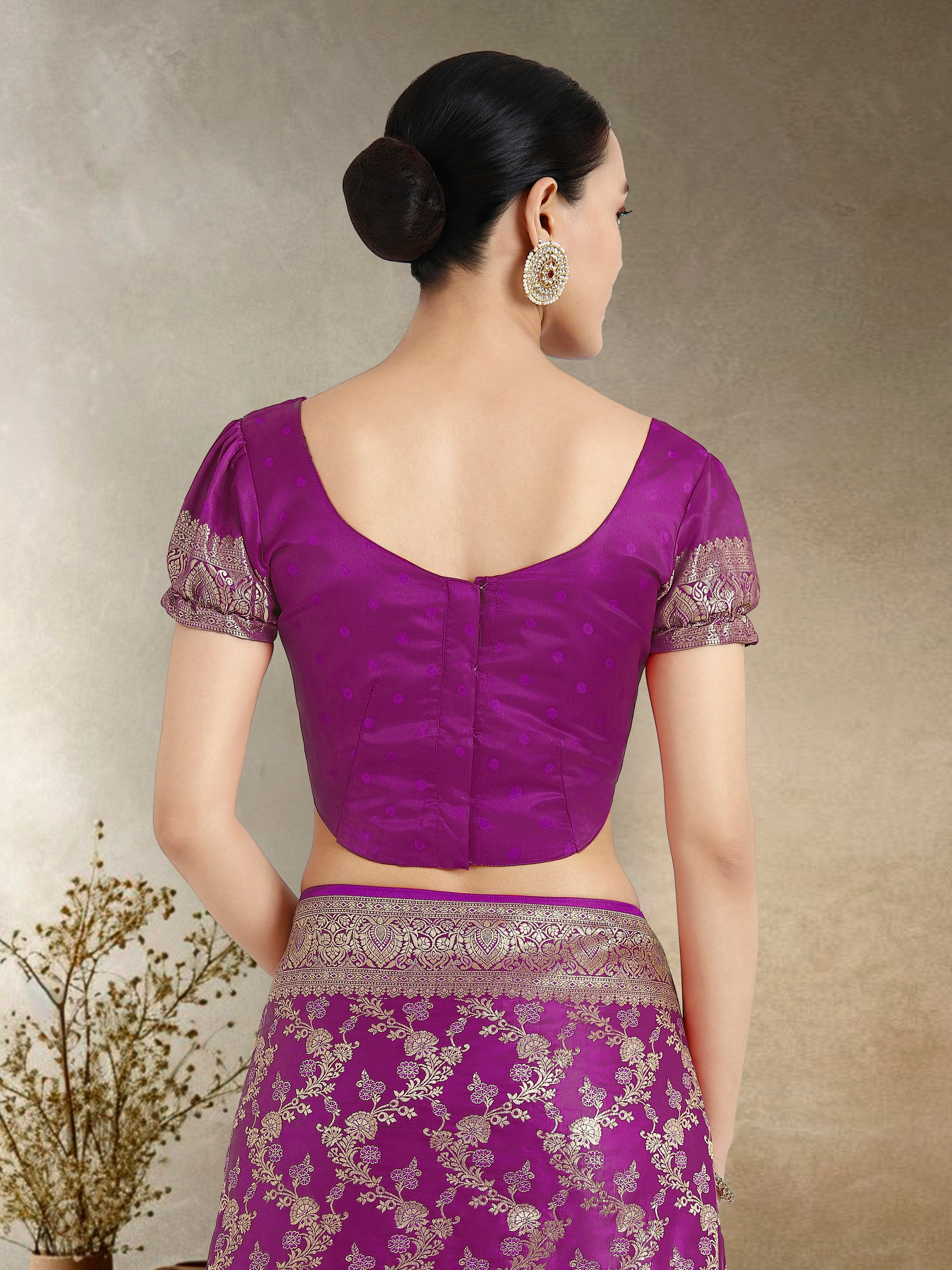 Effervescent Purple Soft Banarasi Satin Silk Saree With Elision Blouse Piece
