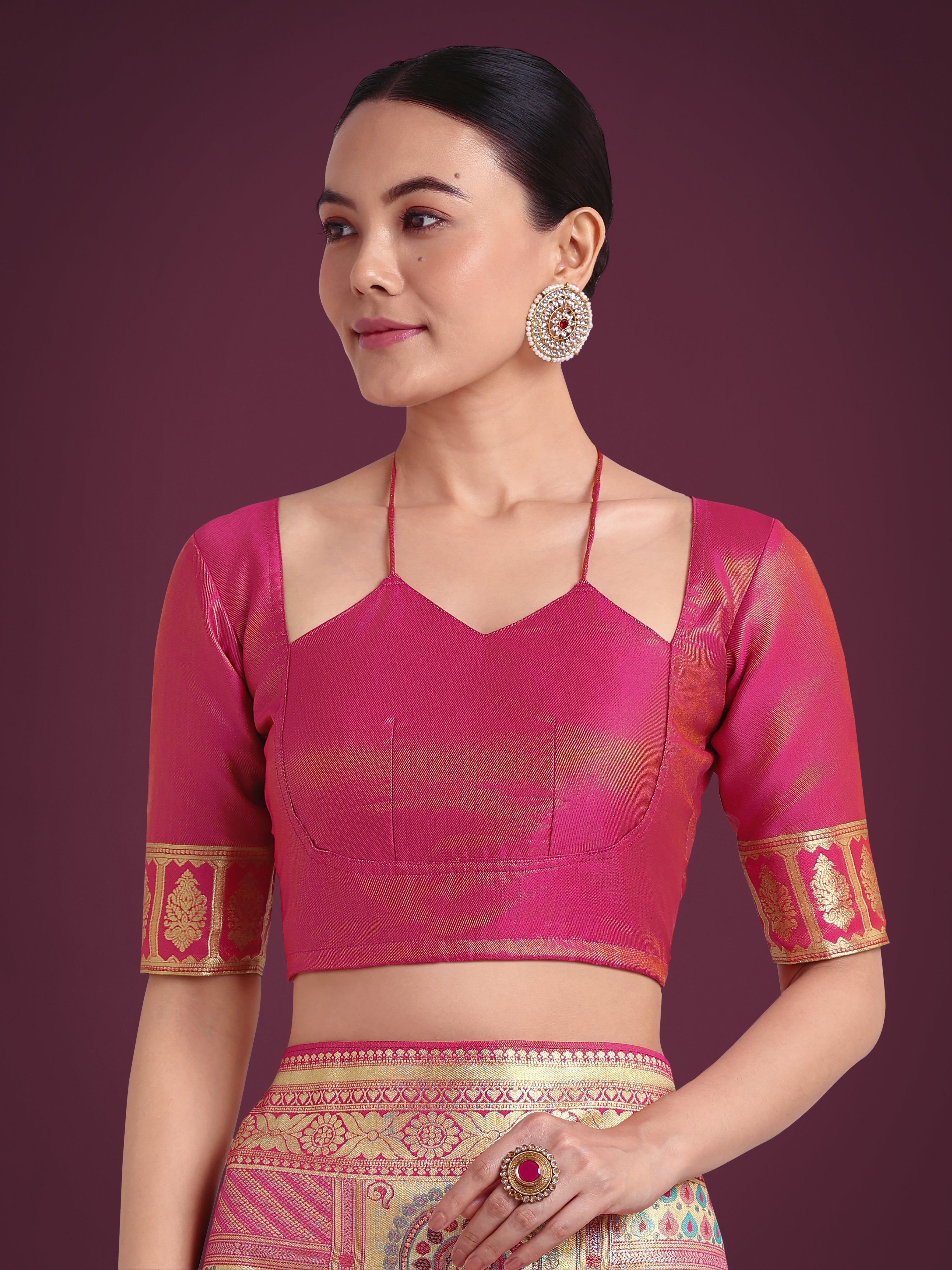 Charming Rani Pink and Gold Soft Banarasi satin Silk Saree With Pretty Blouse Piece
