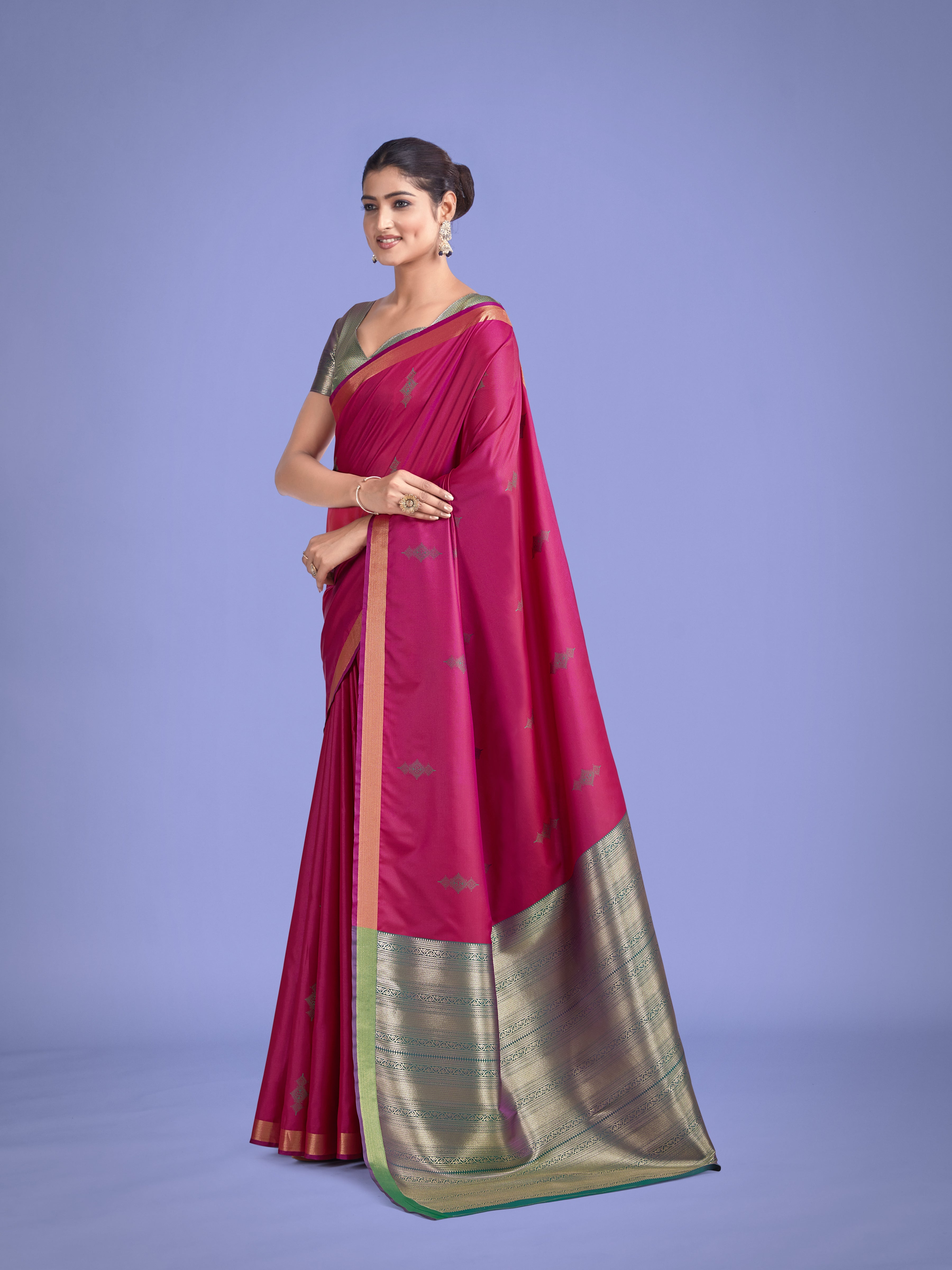 Charming Rani Pink Color Silk Golden Zari Woven Ceremony Saree