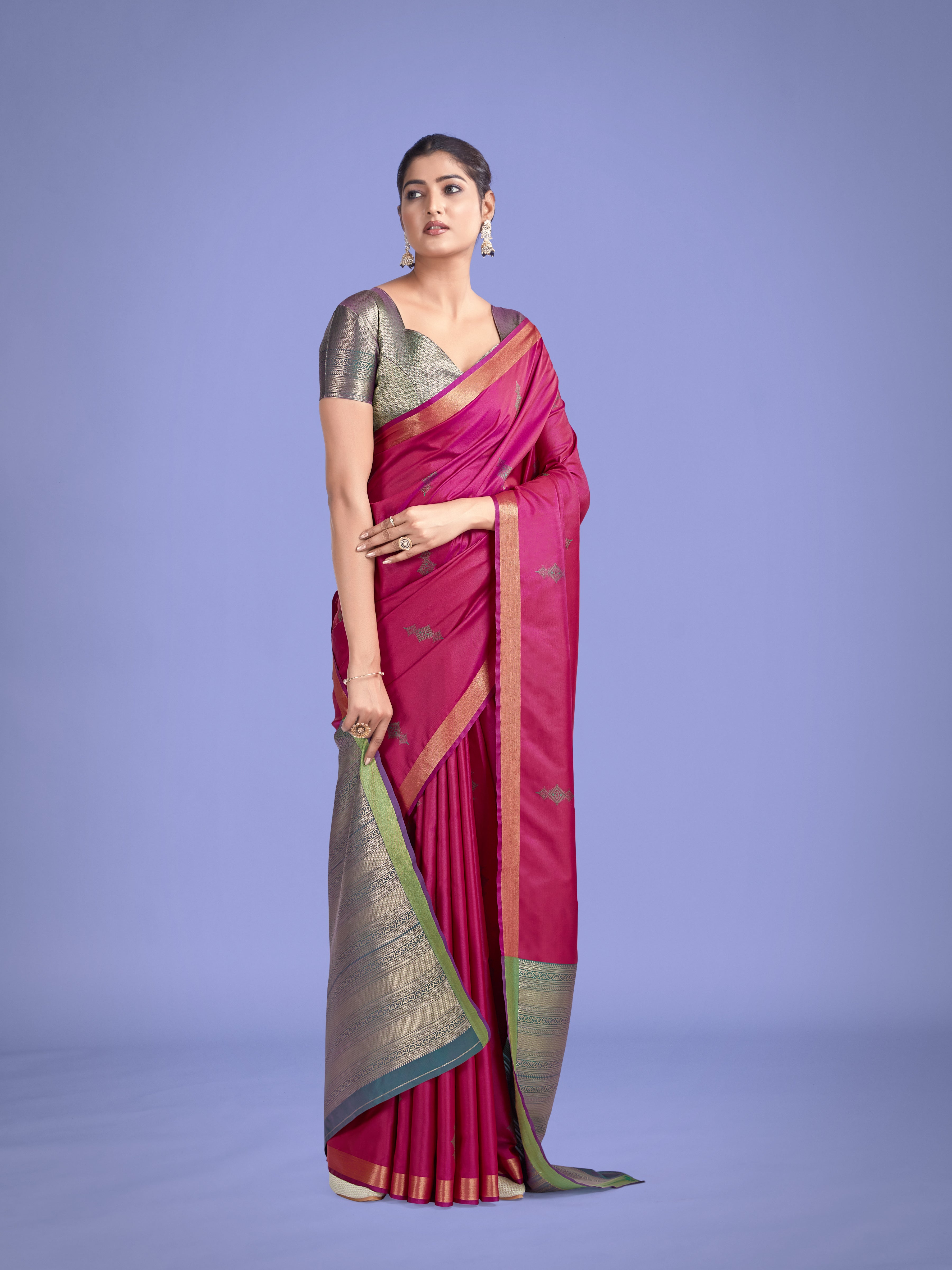 Charming Rani Pink Color Silk Golden Zari Woven Ceremony Saree
