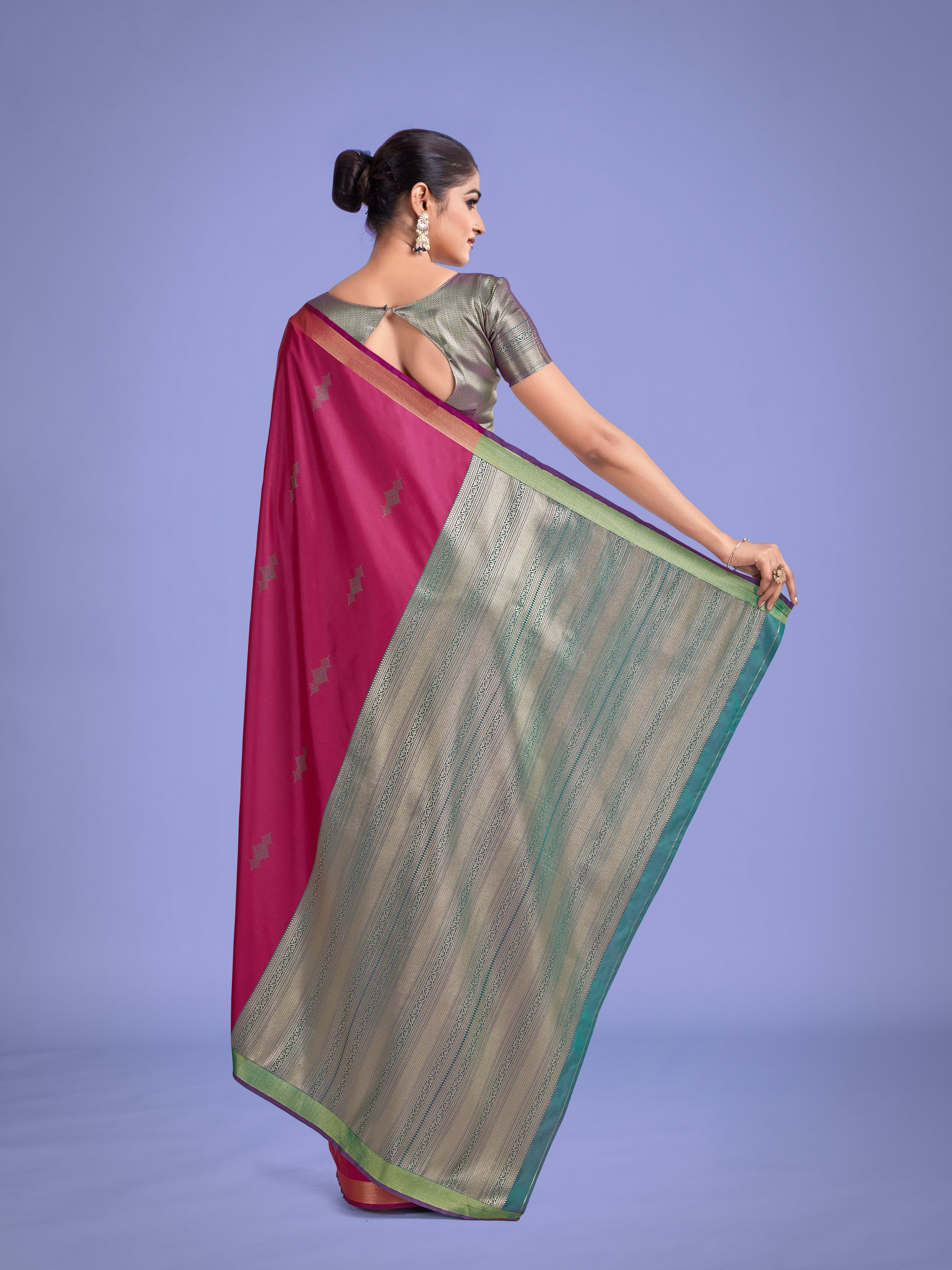 Charming Rani Pink Color Silk Golden Zari Woven Ceremony Saree